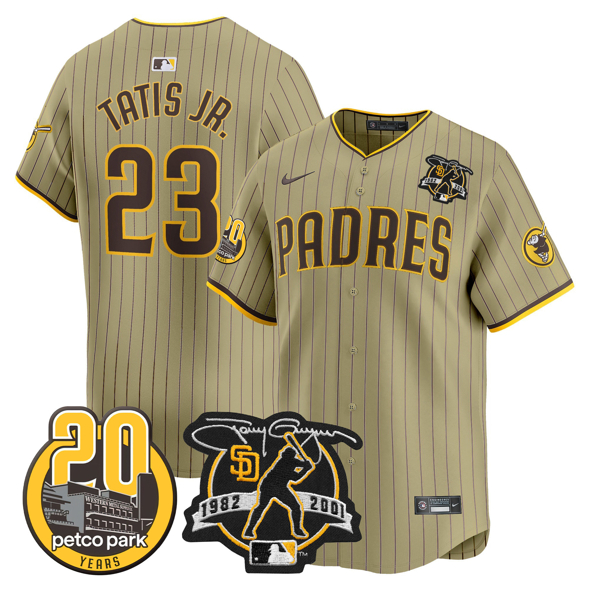Men's Padres Tony Gwynn & Petco Park 20th Patch Vapor Premier Limited Jersey – All Stitched