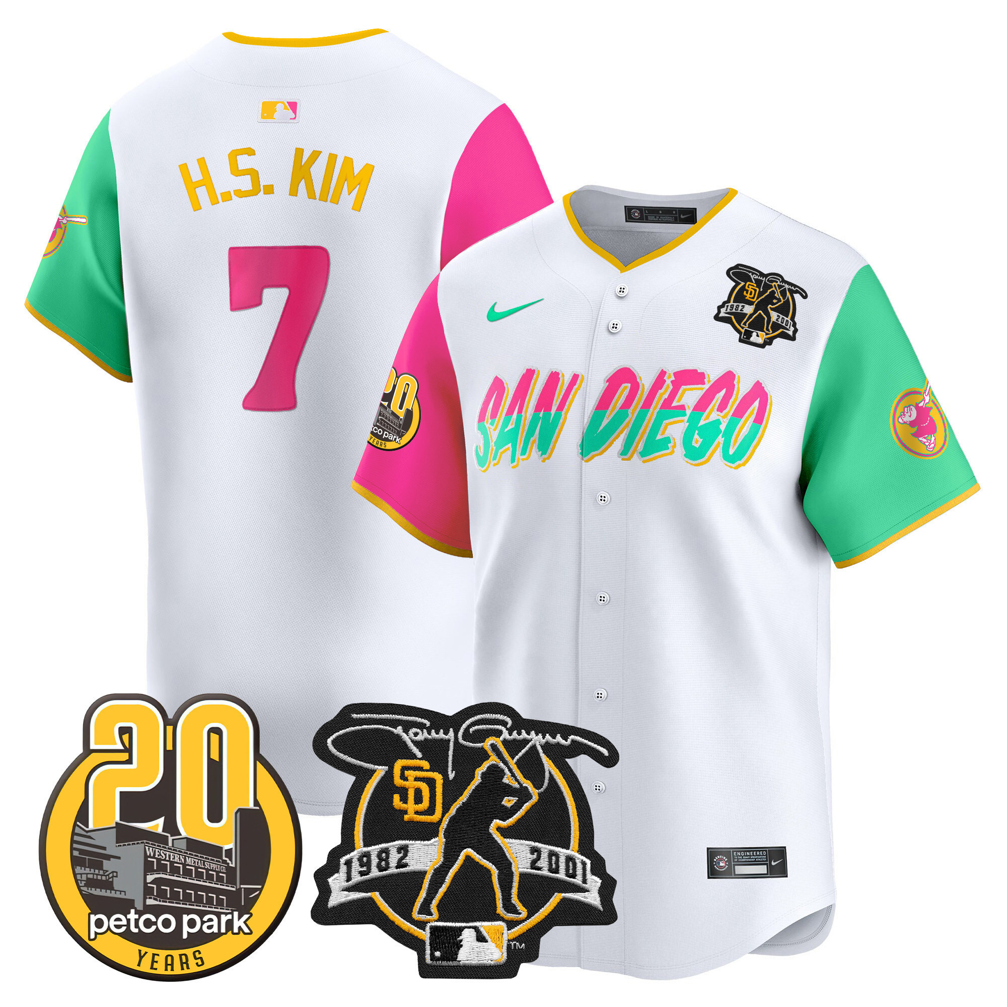 Men's Padres Tony Gwynn & Petco Park 20th Patch Vapor Premier Limited Jersey – All Stitched