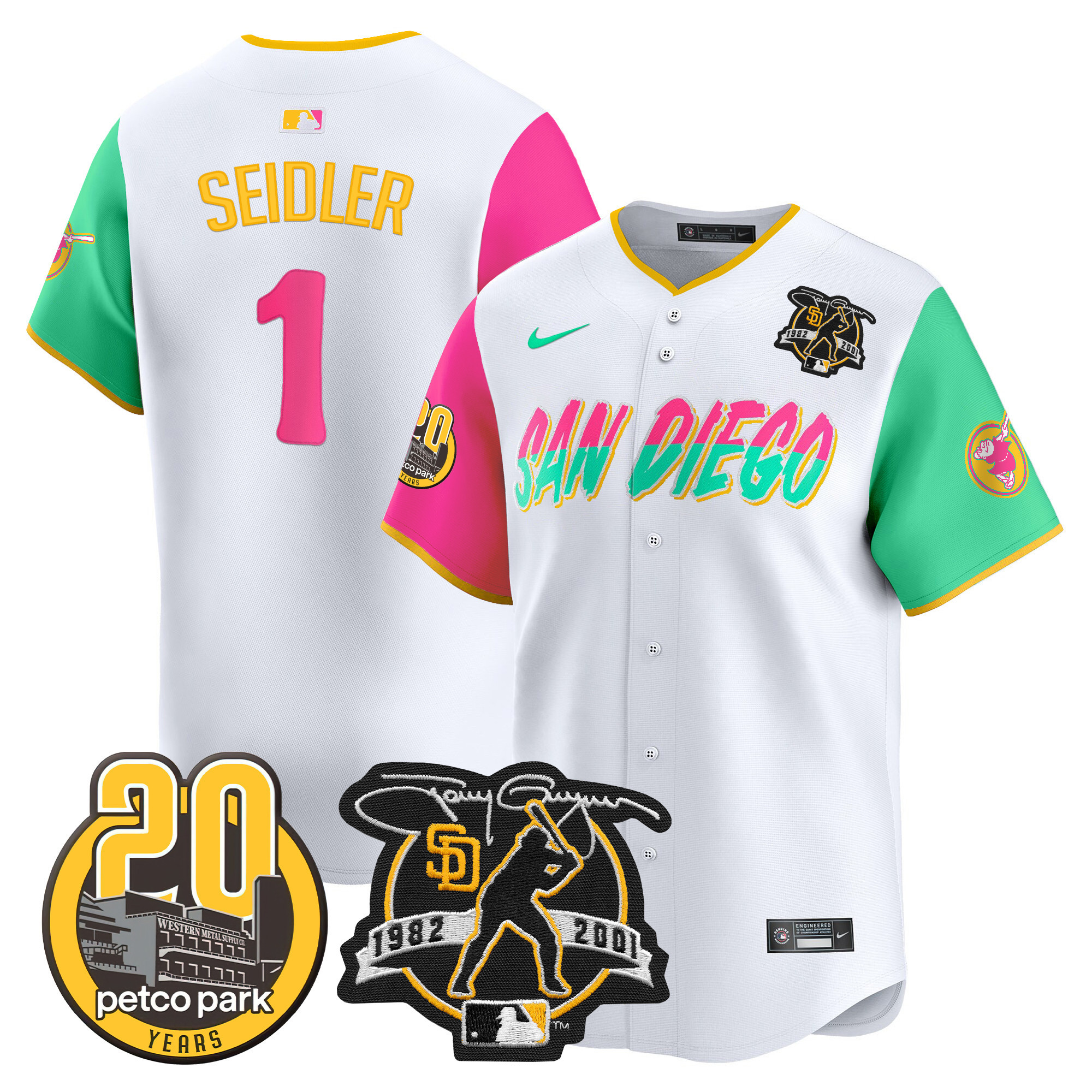 Men's Padres Tony Gwynn & Petco Park 20th Patch Vapor Premier Limited Jersey – All Stitched
