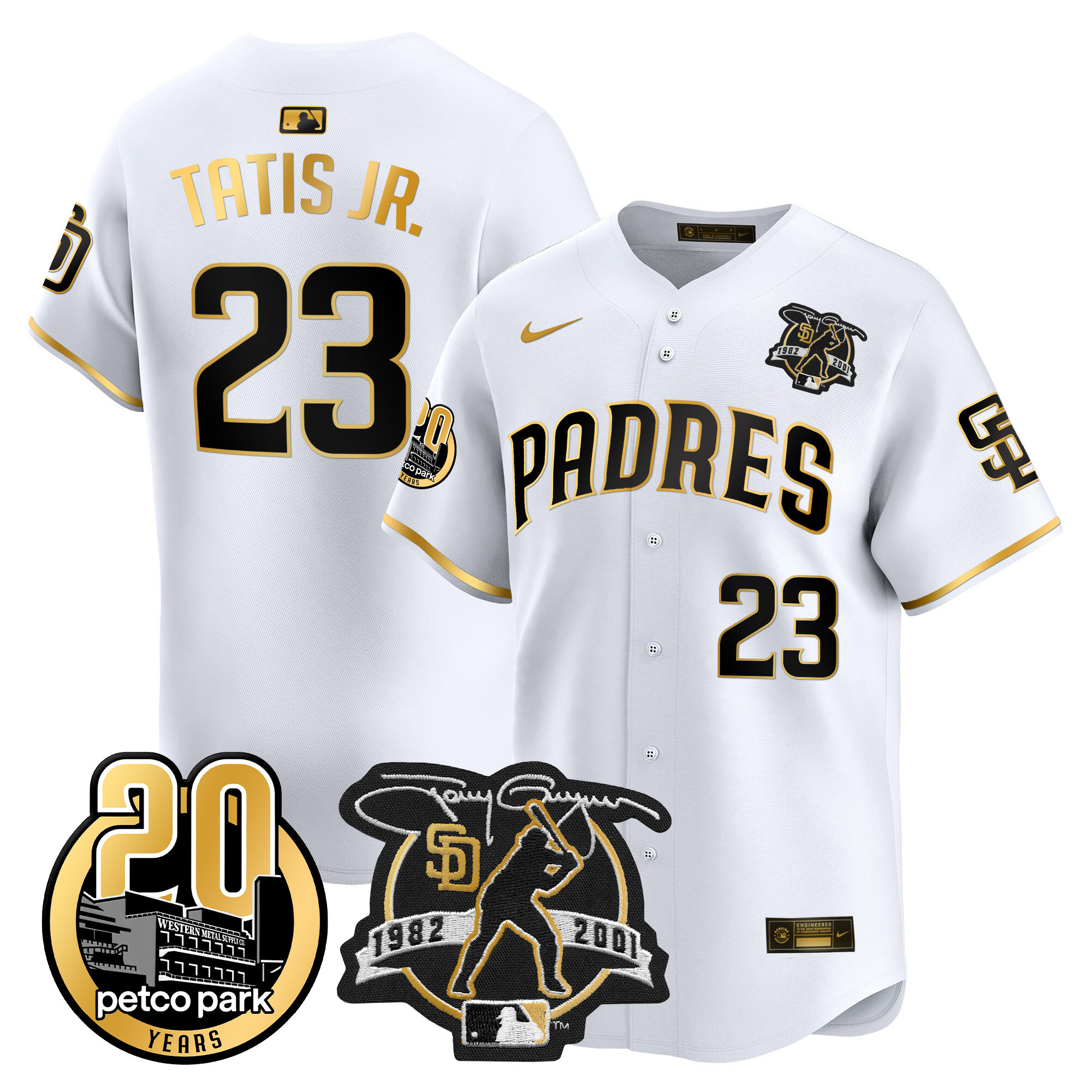 Men's Padres Tony Gwynn & Petco Park 20th Patch Vapor Premier Limited Jersey – All Stitched