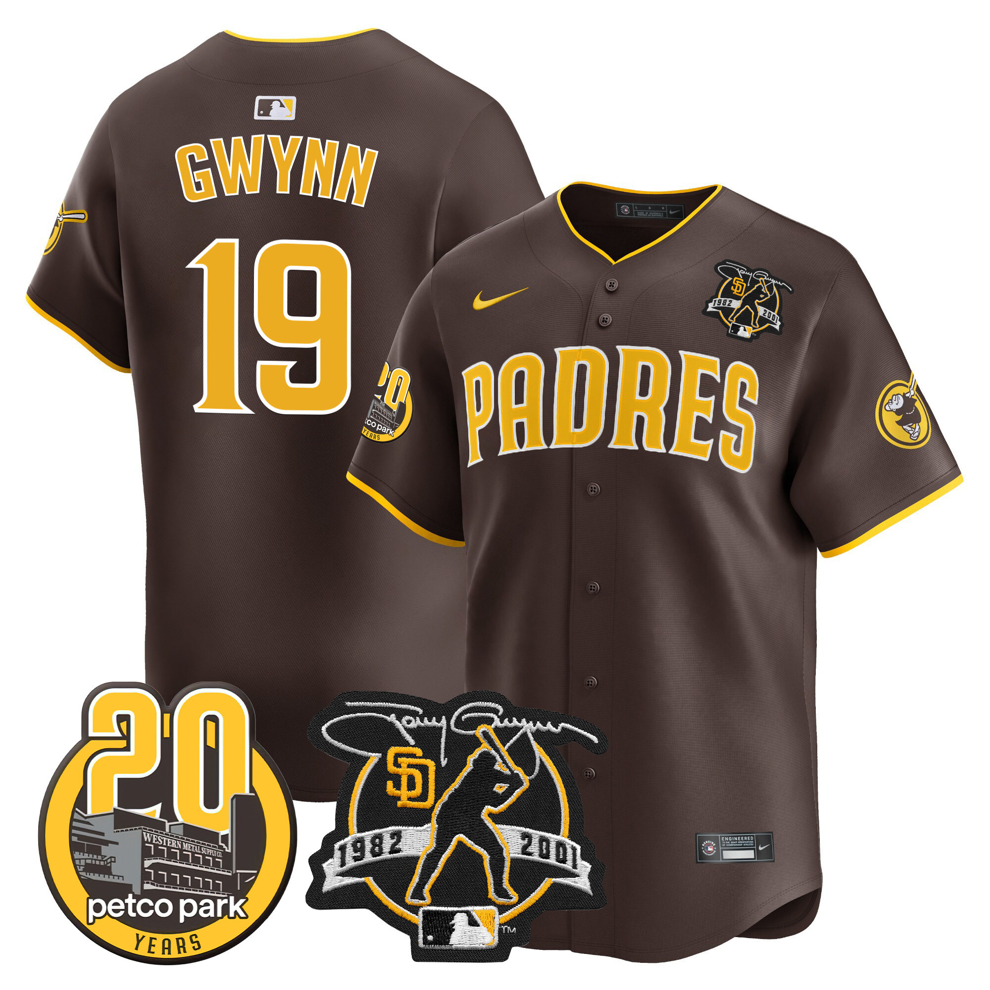 Men's Padres Tony Gwynn & Petco Park 20th Patch Vapor Premier Limited Jersey – All Stitched