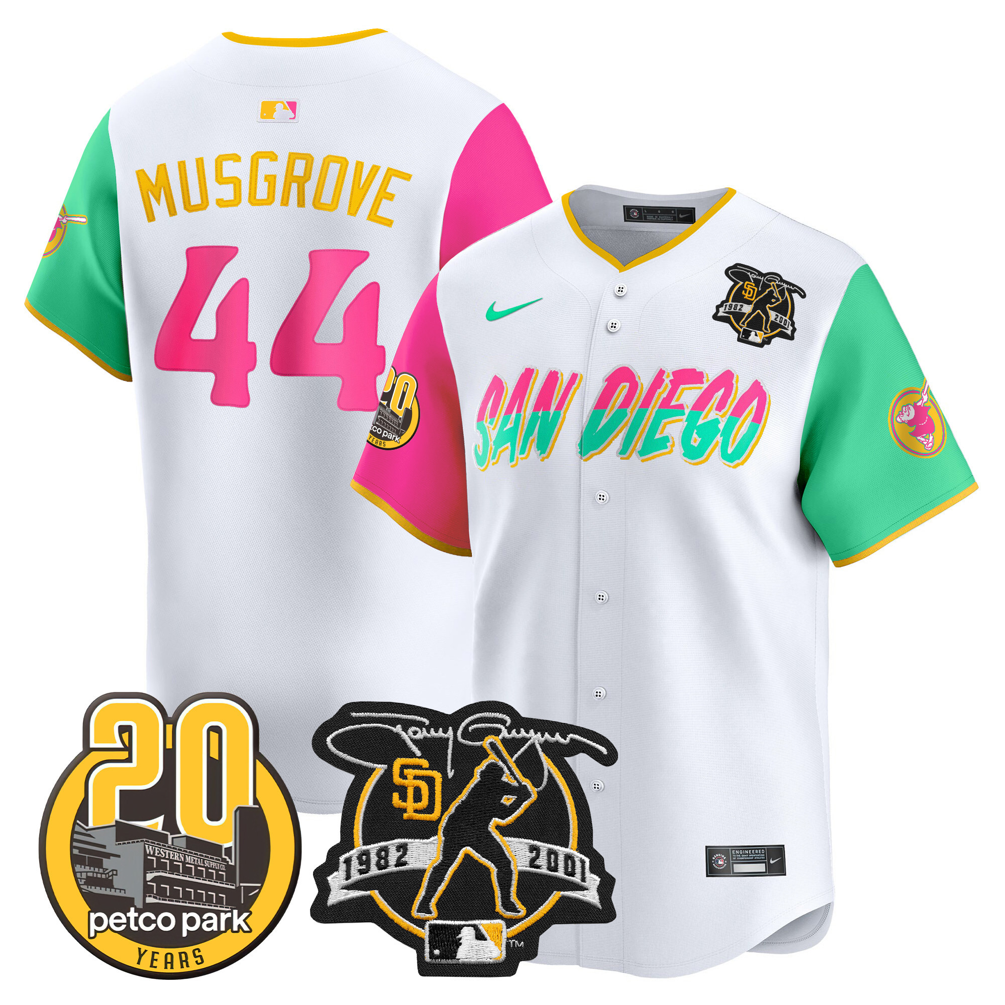 Men's Padres Tony Gwynn & Petco Park 20th Patch Vapor Premier Limited Jersey – All Stitched