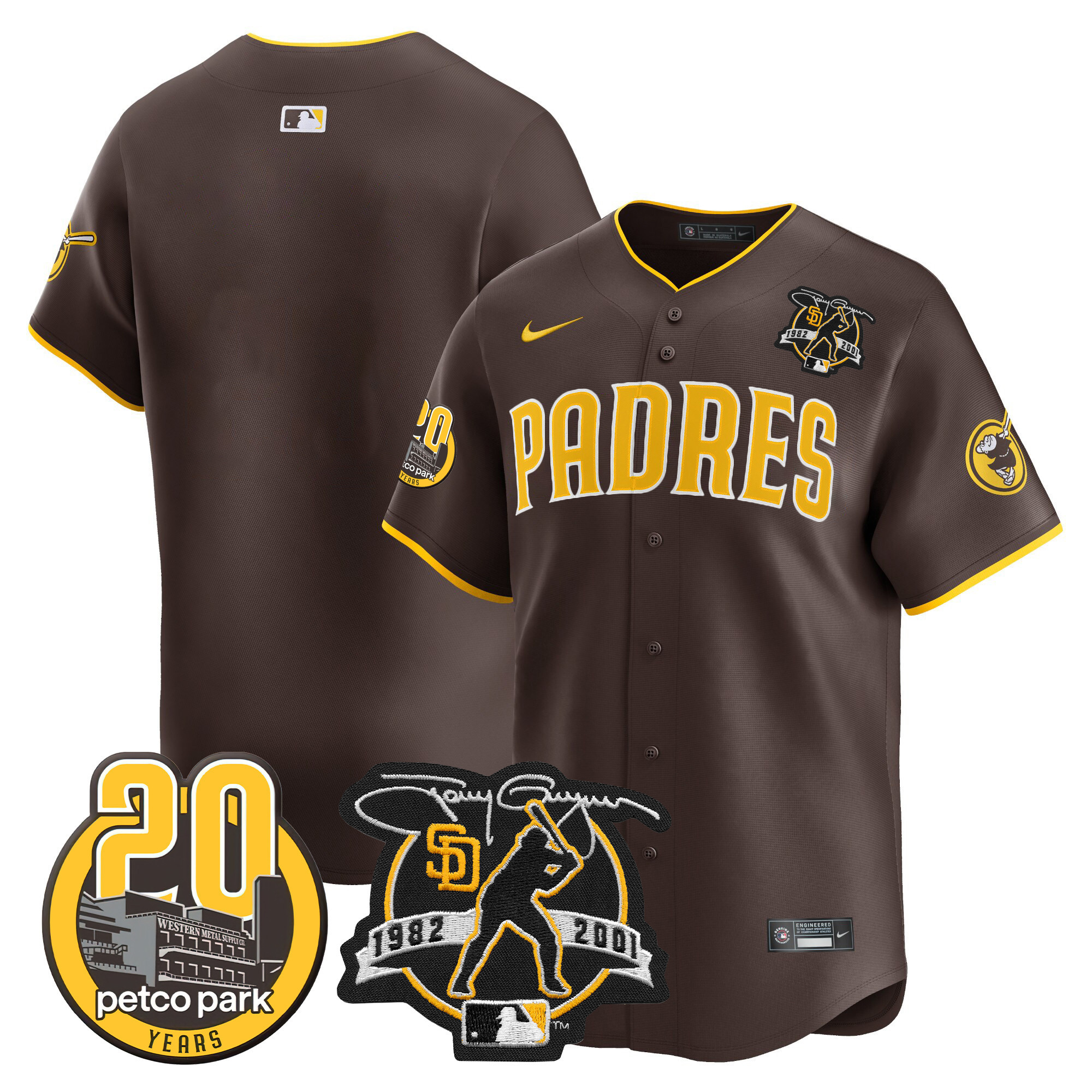 Men's Padres Tony Gwynn & Petco Park 20th Patch Vapor Premier Limited Jersey – All Stitched