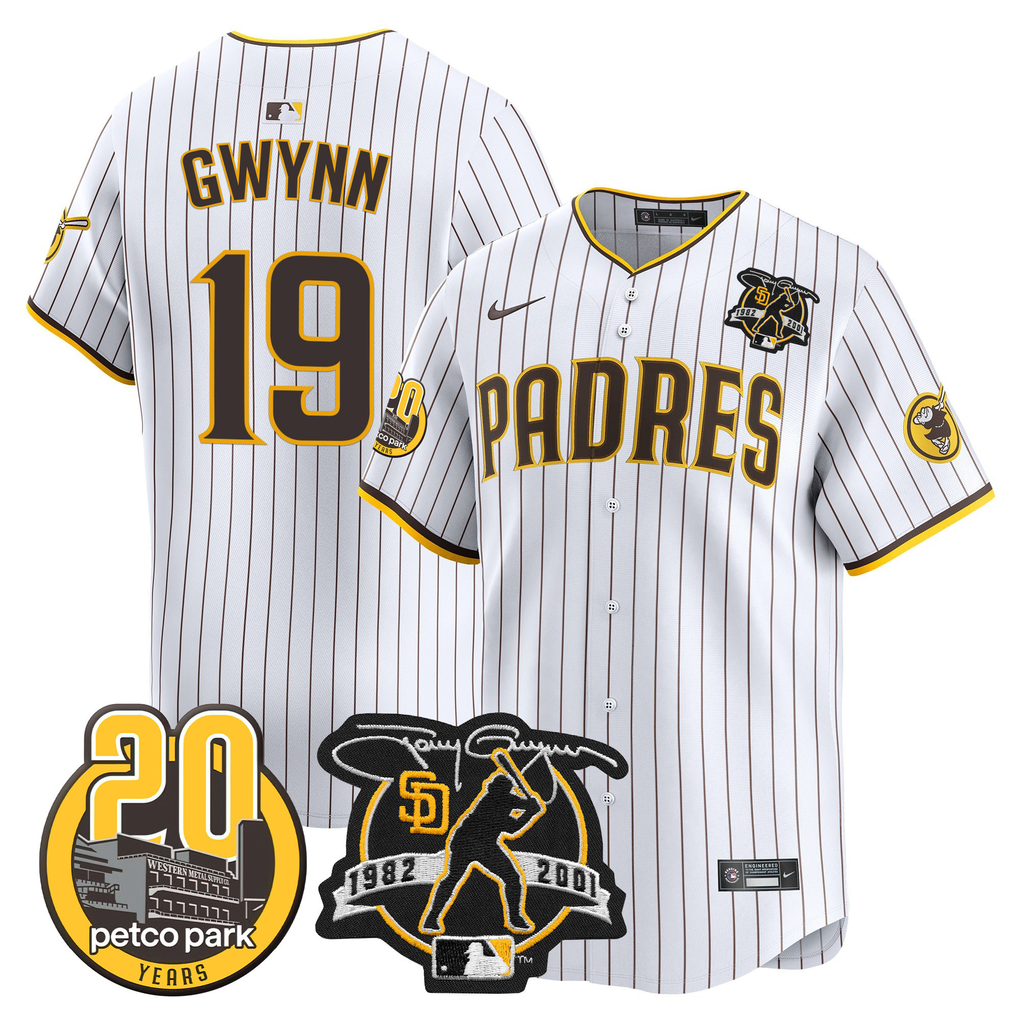 Men's Padres Tony Gwynn & Petco Park 20th Patch Vapor Premier Limited Jersey – All Stitched