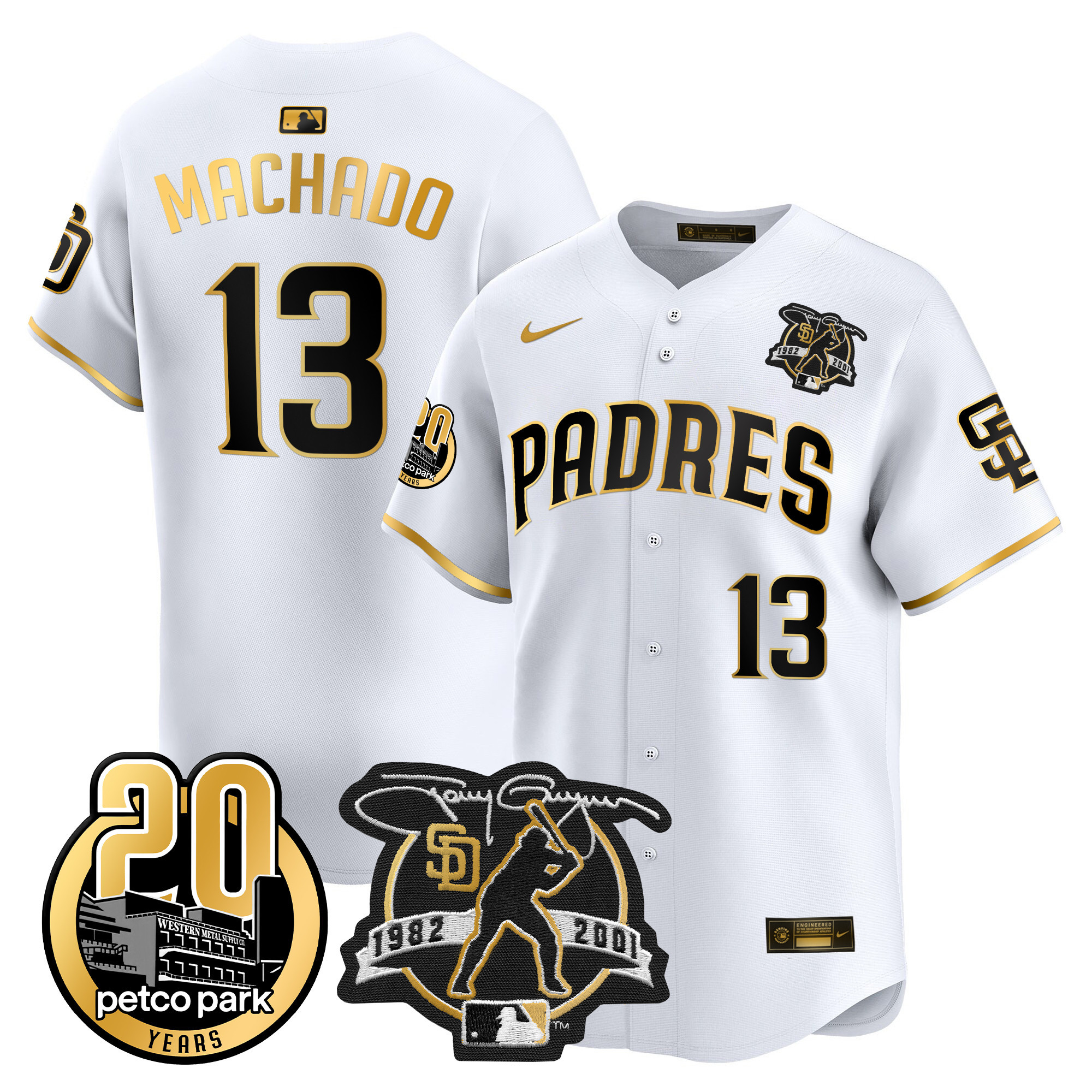 Men's Padres Tony Gwynn & Petco Park 20th Patch Vapor Premier Limited Jersey – All Stitched