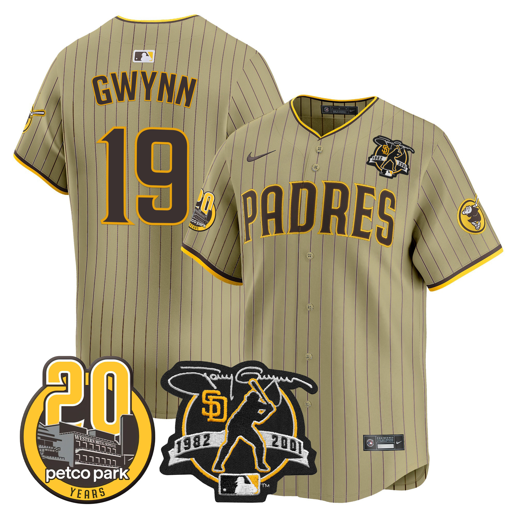 Men's Padres Tony Gwynn & Petco Park 20th Patch Vapor Premier Limited Jersey – All Stitched