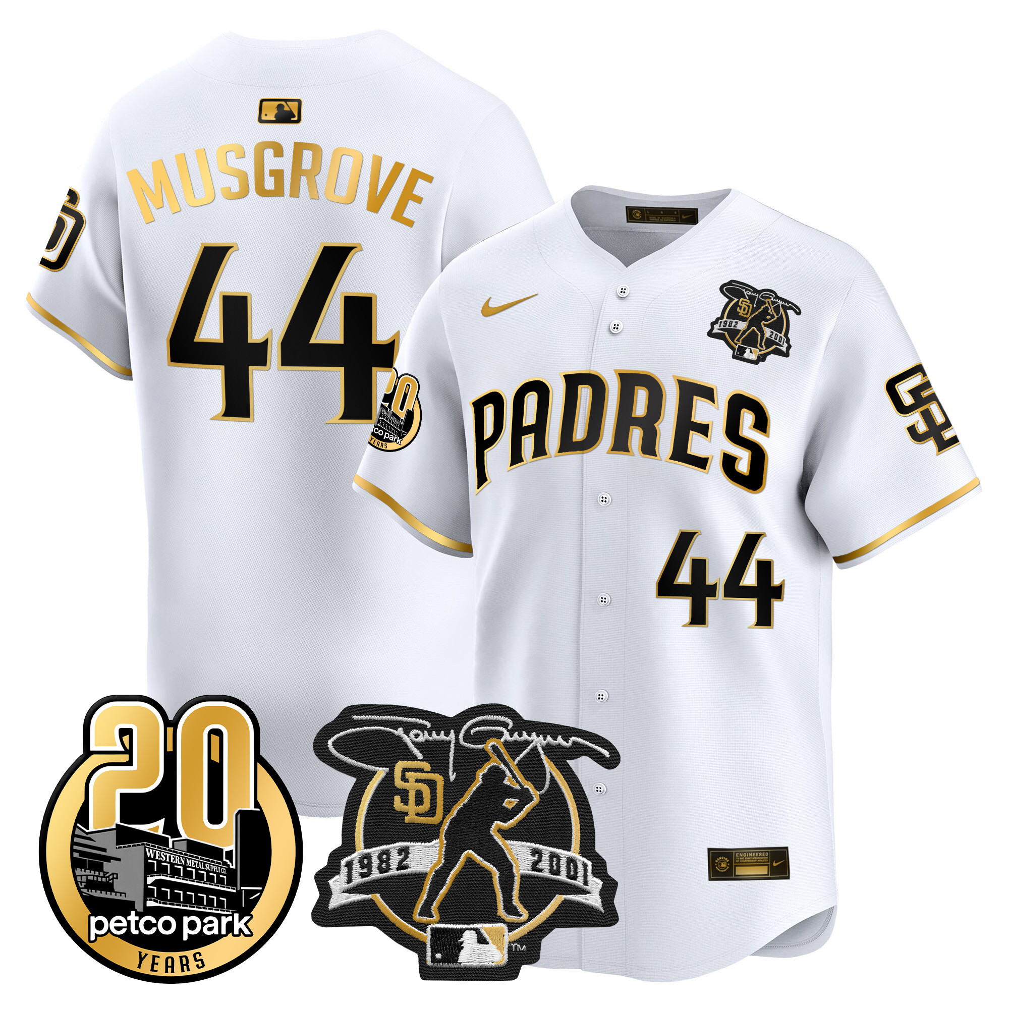 Men's Padres Tony Gwynn & Petco Park 20th Patch Vapor Premier Limited Jersey – All Stitched