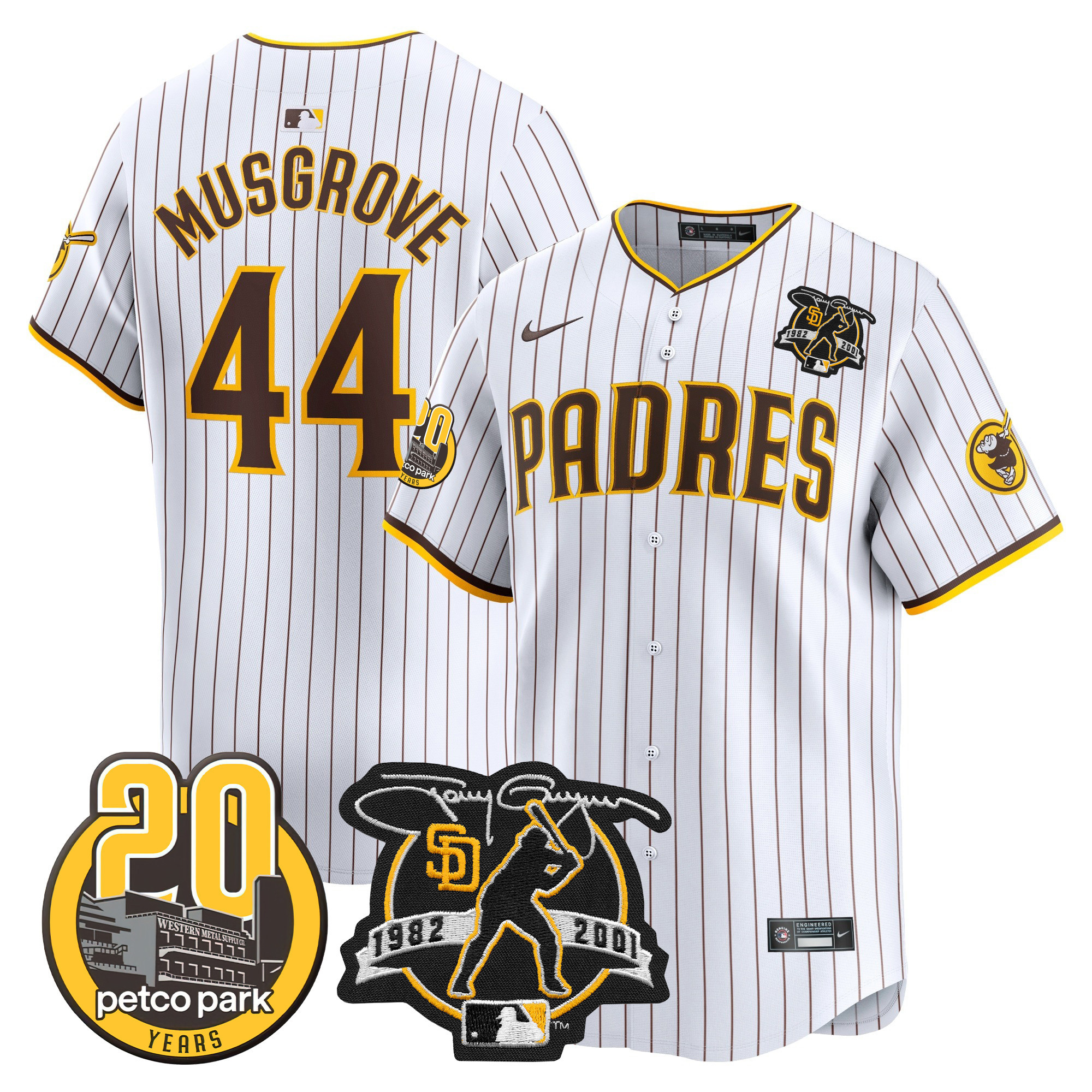 Men's Padres Tony Gwynn & Petco Park 20th Patch Vapor Premier Limited Jersey – All Stitched