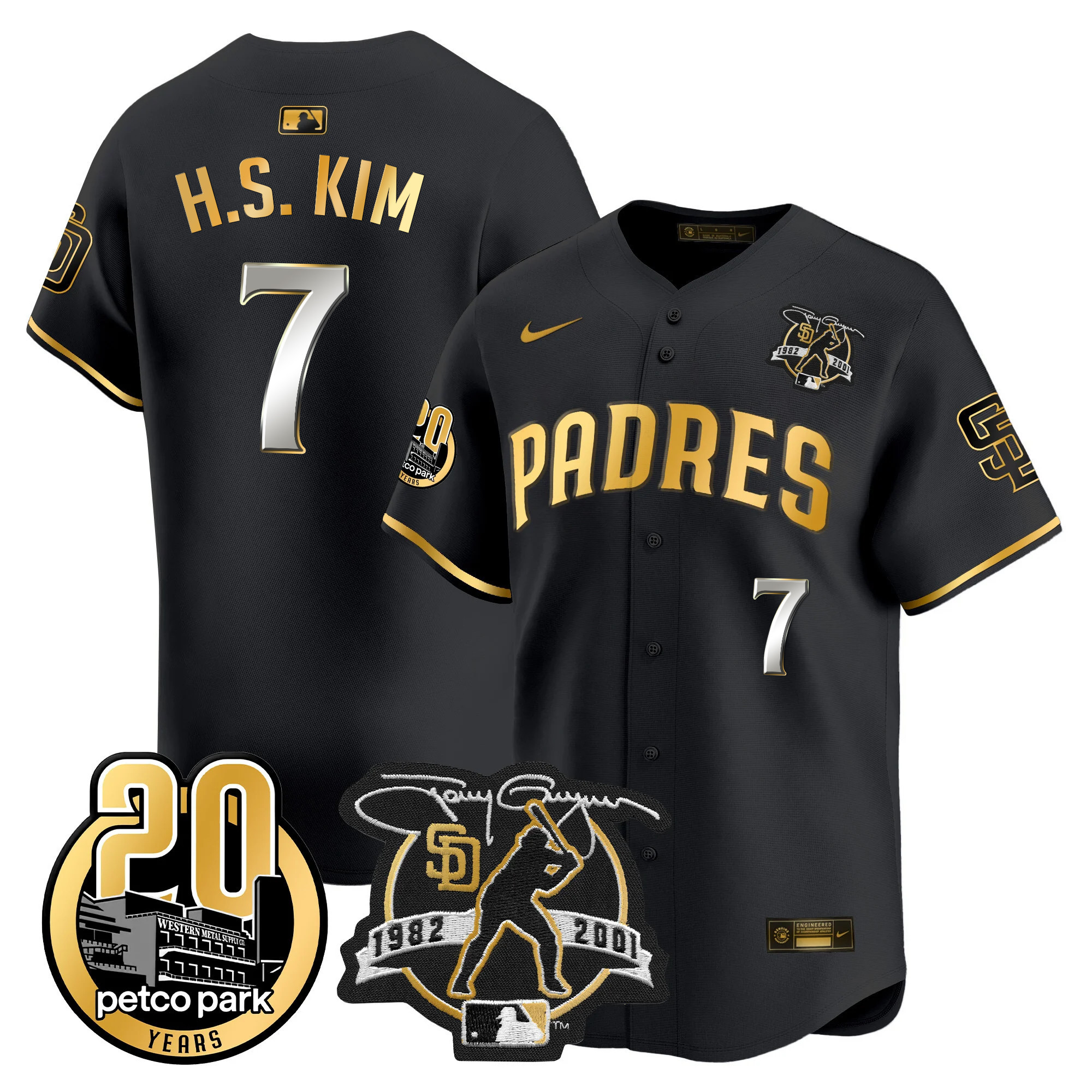 Men's Padres Tony Gwynn & Petco Park 20th Patch Vapor Premier Limited Jersey – All Stitched