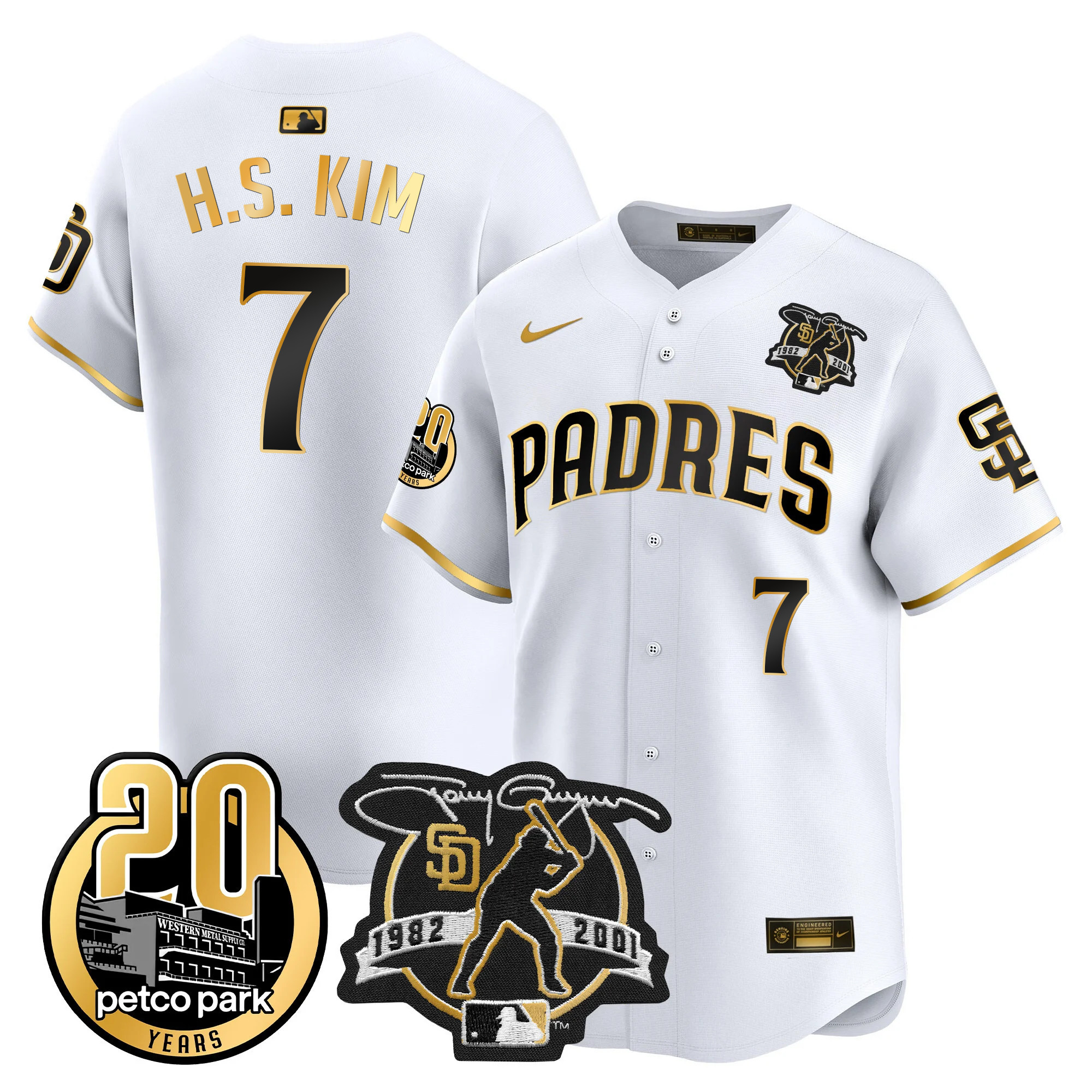 Men's Padres Tony Gwynn & Petco Park 20th Patch Vapor Premier Limited Jersey – All Stitched