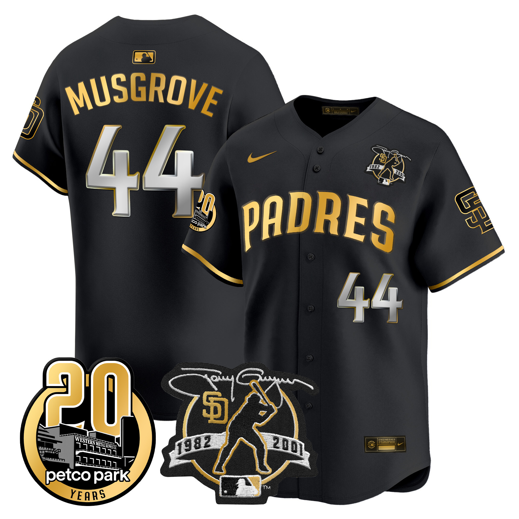 Men's Padres Tony Gwynn & Petco Park 20th Patch Vapor Premier Limited Jersey – All Stitched