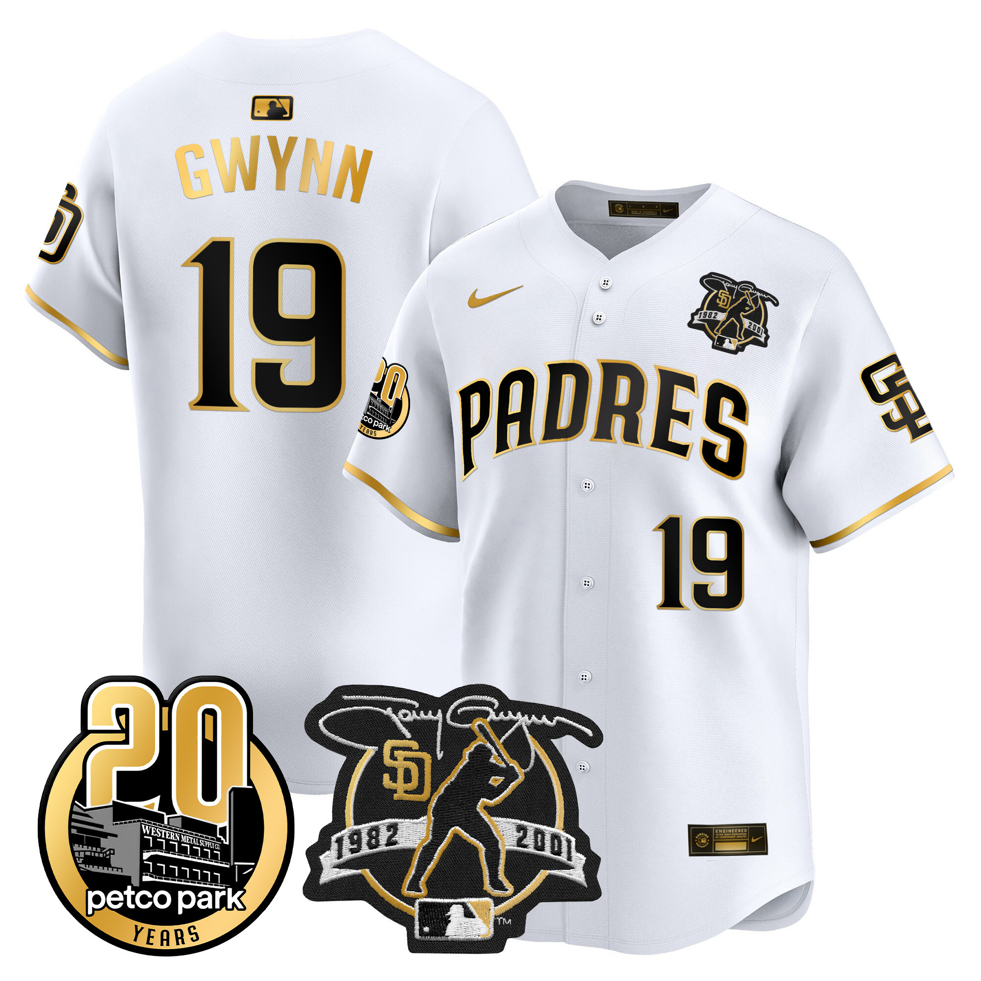Men's Padres Tony Gwynn & Petco Park 20th Patch Vapor Premier Limited Jersey – All Stitched