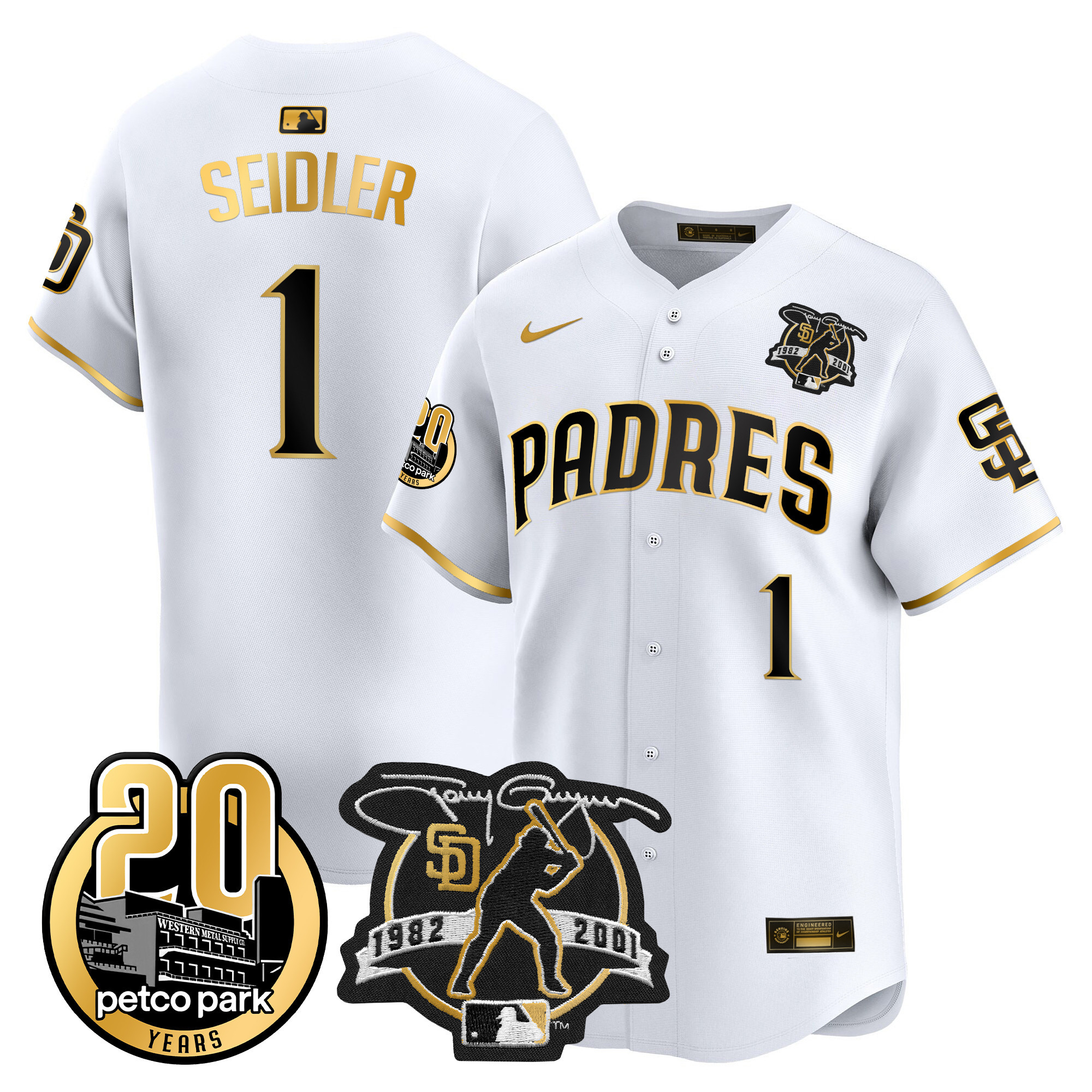 Men's Padres Tony Gwynn & Petco Park 20th Patch Vapor Premier Limited Jersey – All Stitched