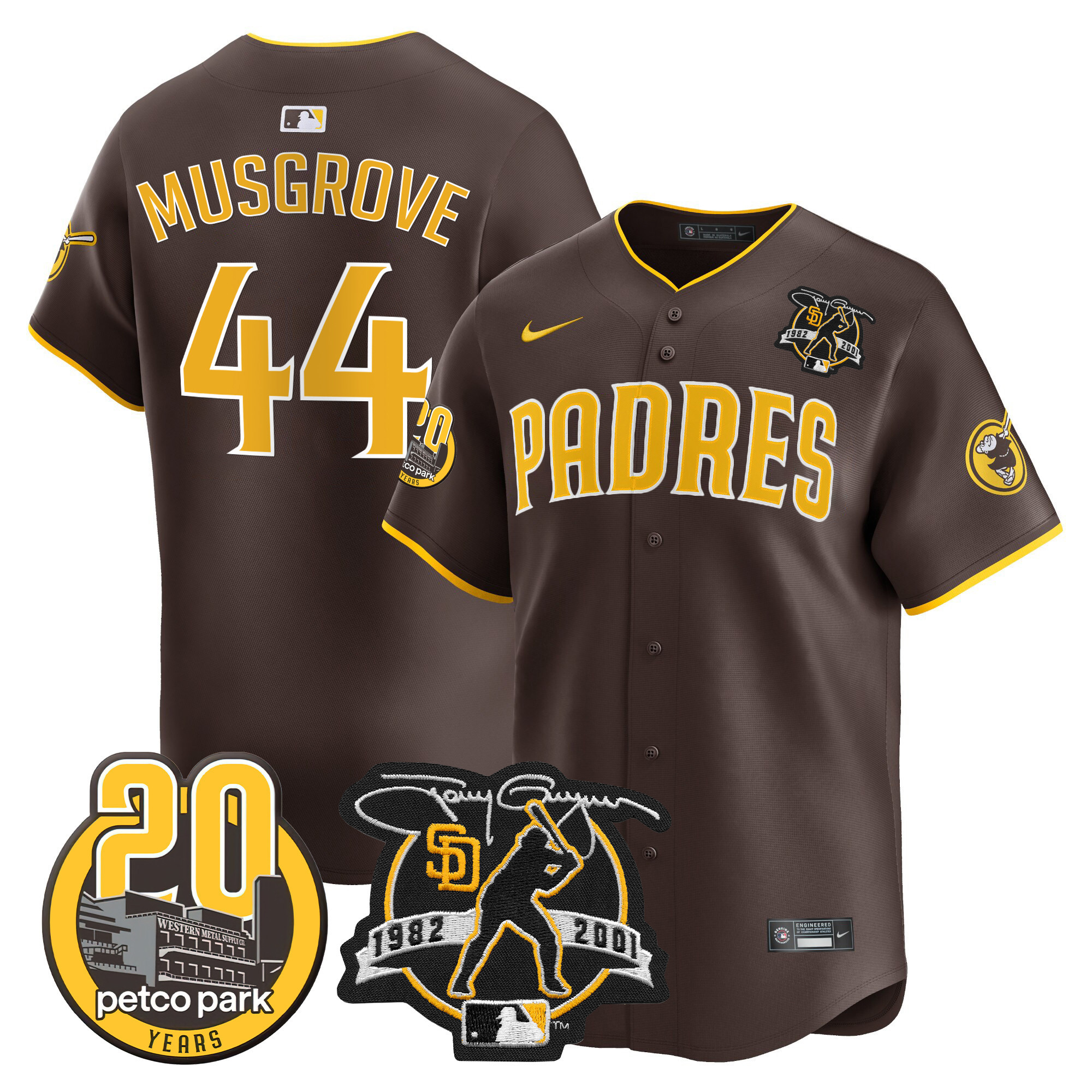 Men's Padres Tony Gwynn & Petco Park 20th Patch Vapor Premier Limited Jersey – All Stitched