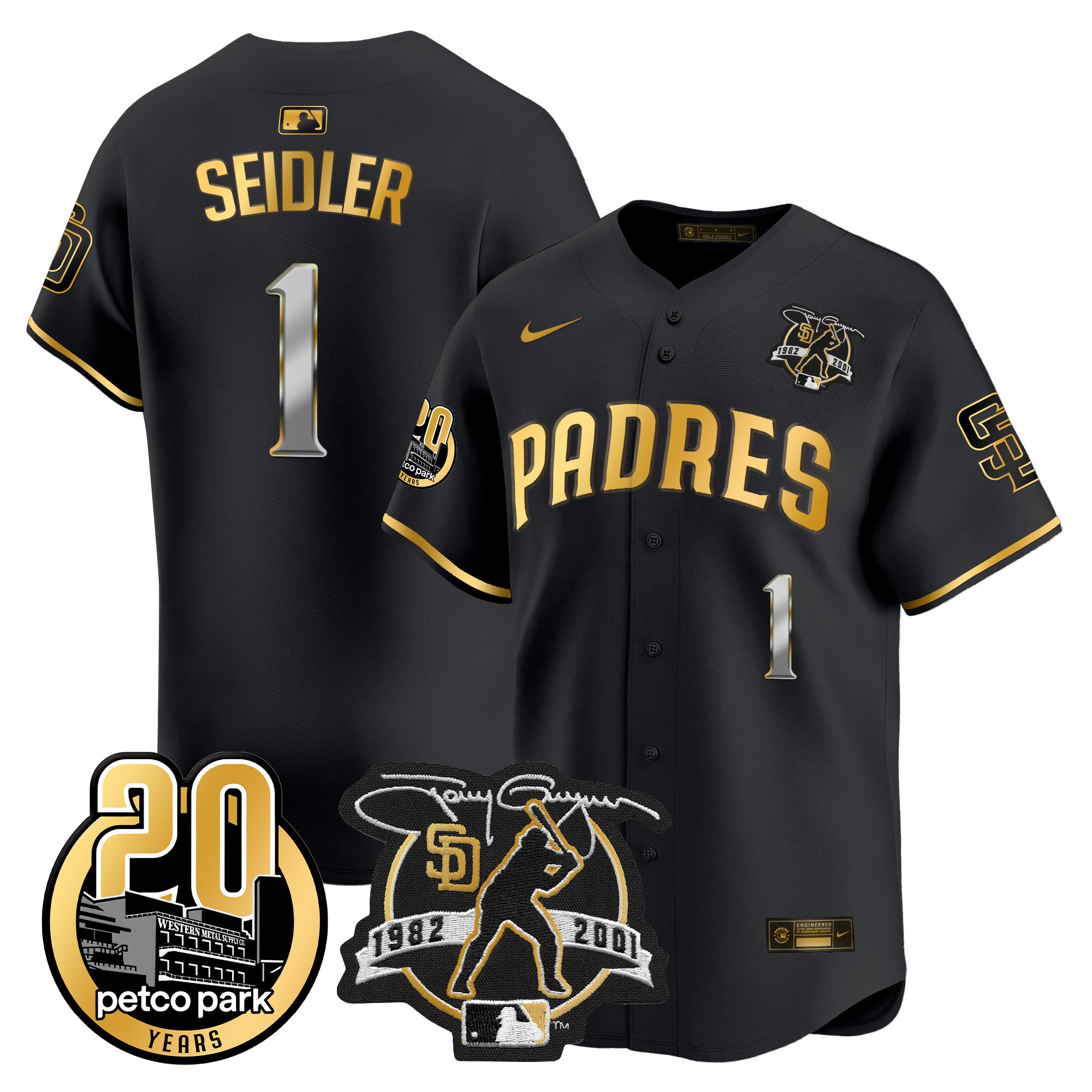 Men's Padres Tony Gwynn & Petco Park 20th Patch Vapor Premier Limited Jersey – All Stitched