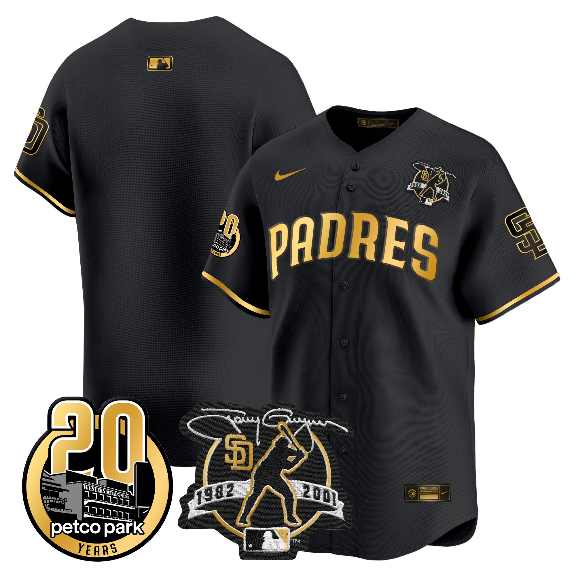 Men's Padres Tony Gwynn & Petco Park 20th Patch Vapor Premier Limited Jersey – All Stitched