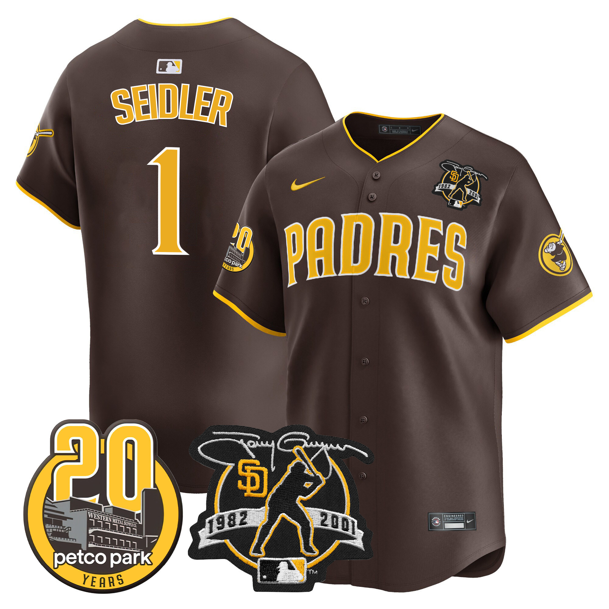 Men's Padres Tony Gwynn & Petco Park 20th Patch Vapor Premier Limited Jersey – All Stitched