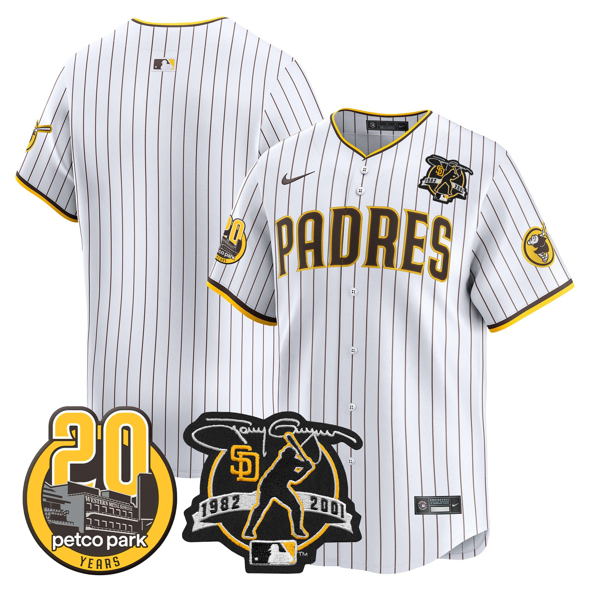 Men's Padres Tony Gwynn & Petco Park 20th Patch Vapor Premier Limited Jersey – All Stitched