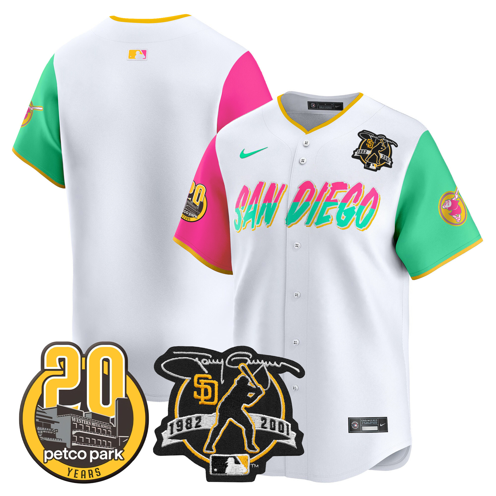 Men's Padres Tony Gwynn & Petco Park 20th Patch Vapor Premier Limited Jersey – All Stitched