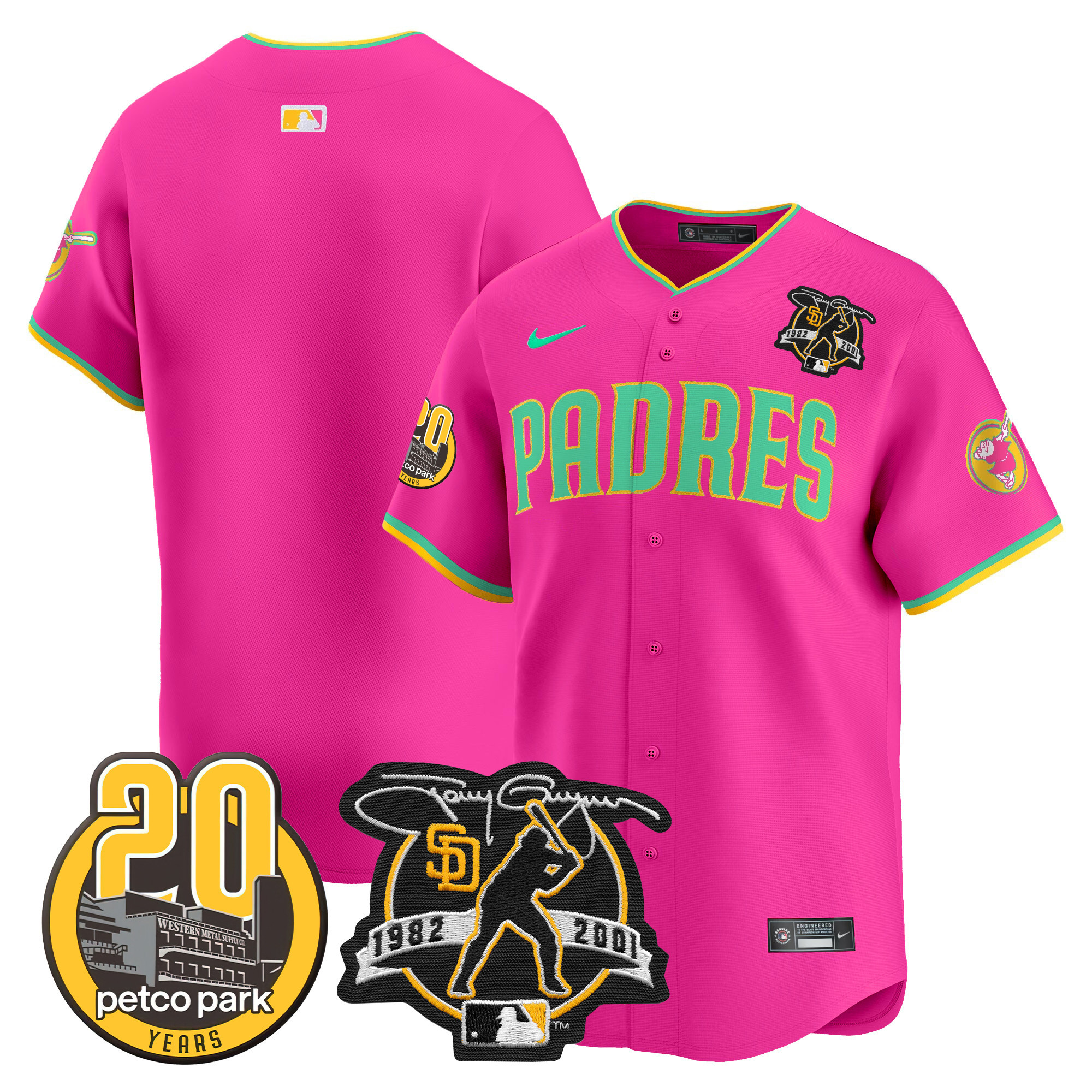 Men's Padres Tony Gwynn & Petco Park 20th Patch Vapor Premier Limited Jersey V2 – All Stitched