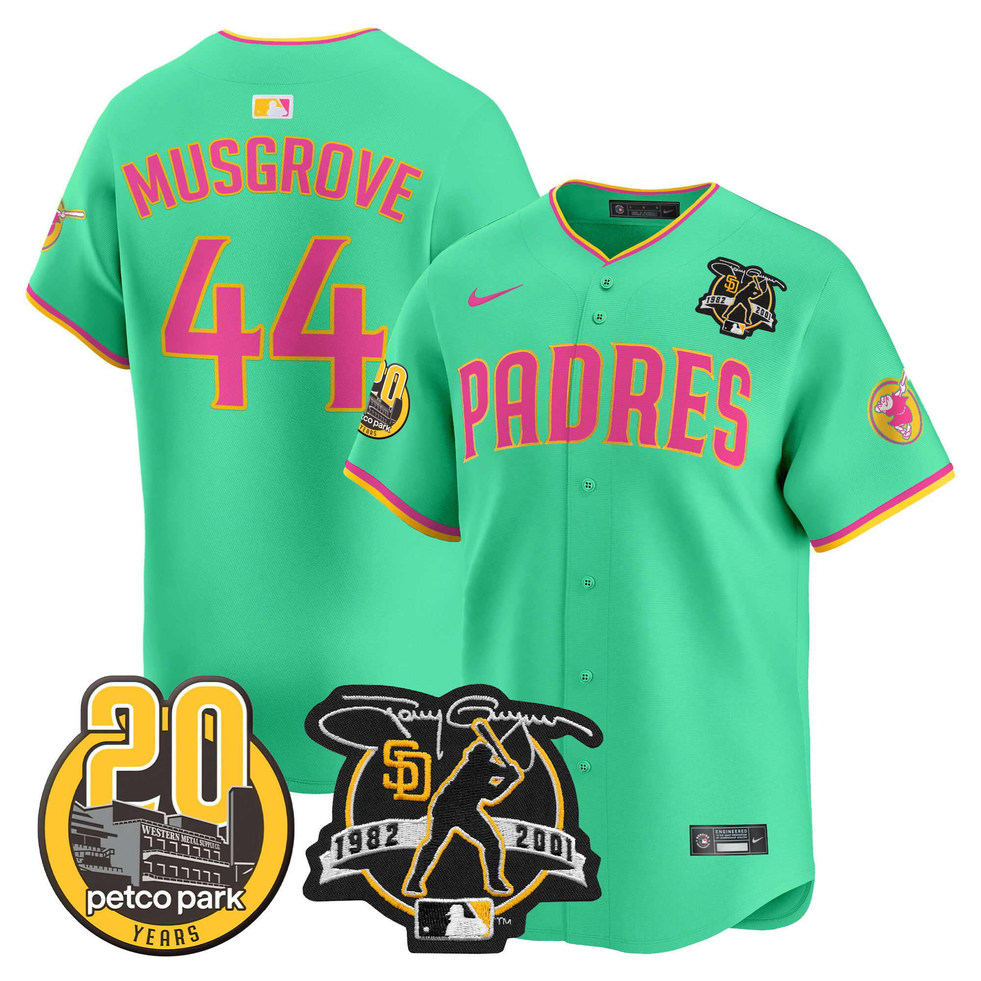 Men's Padres Tony Gwynn & Petco Park 20th Patch Vapor Premier Limited Jersey V2 – All Stitched