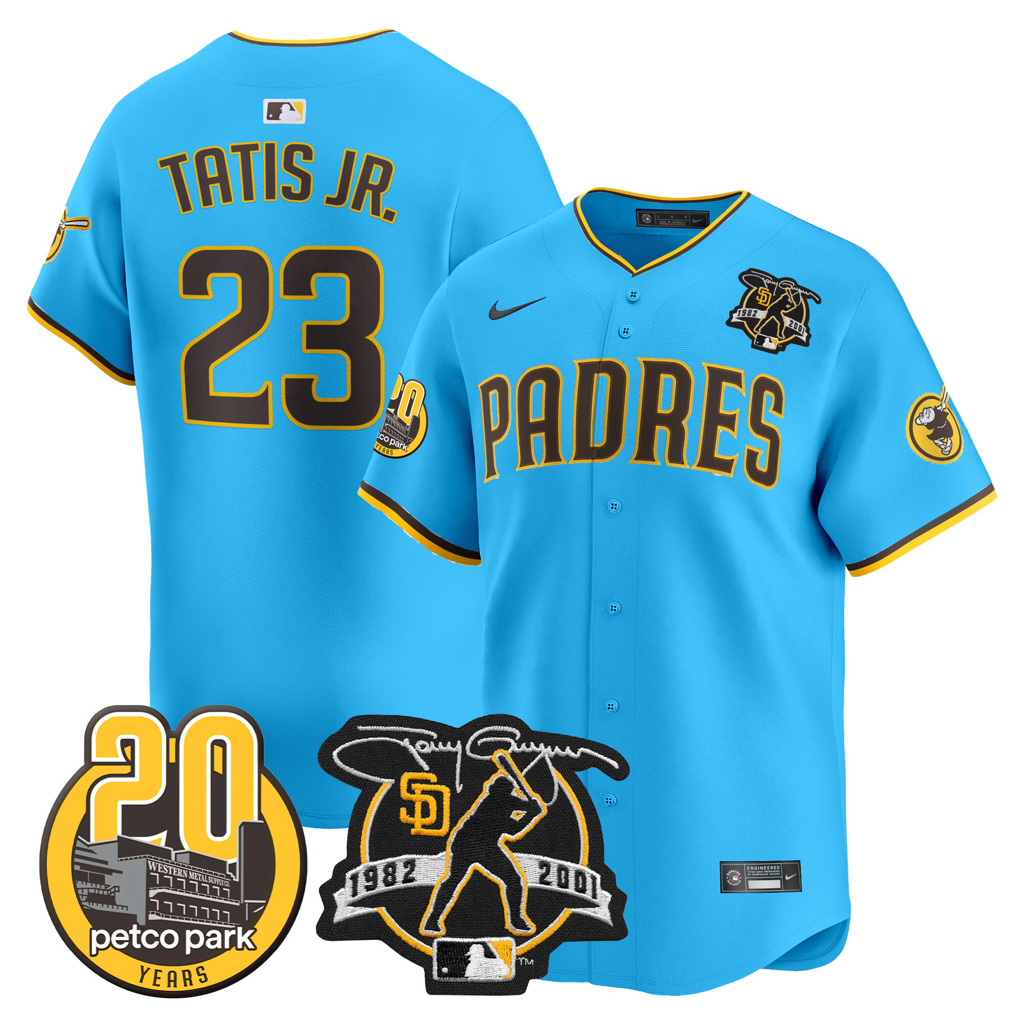 Men's Padres Tony Gwynn & Petco Park 20th Patch Vapor Premier Limited Jersey V2 – All Stitched