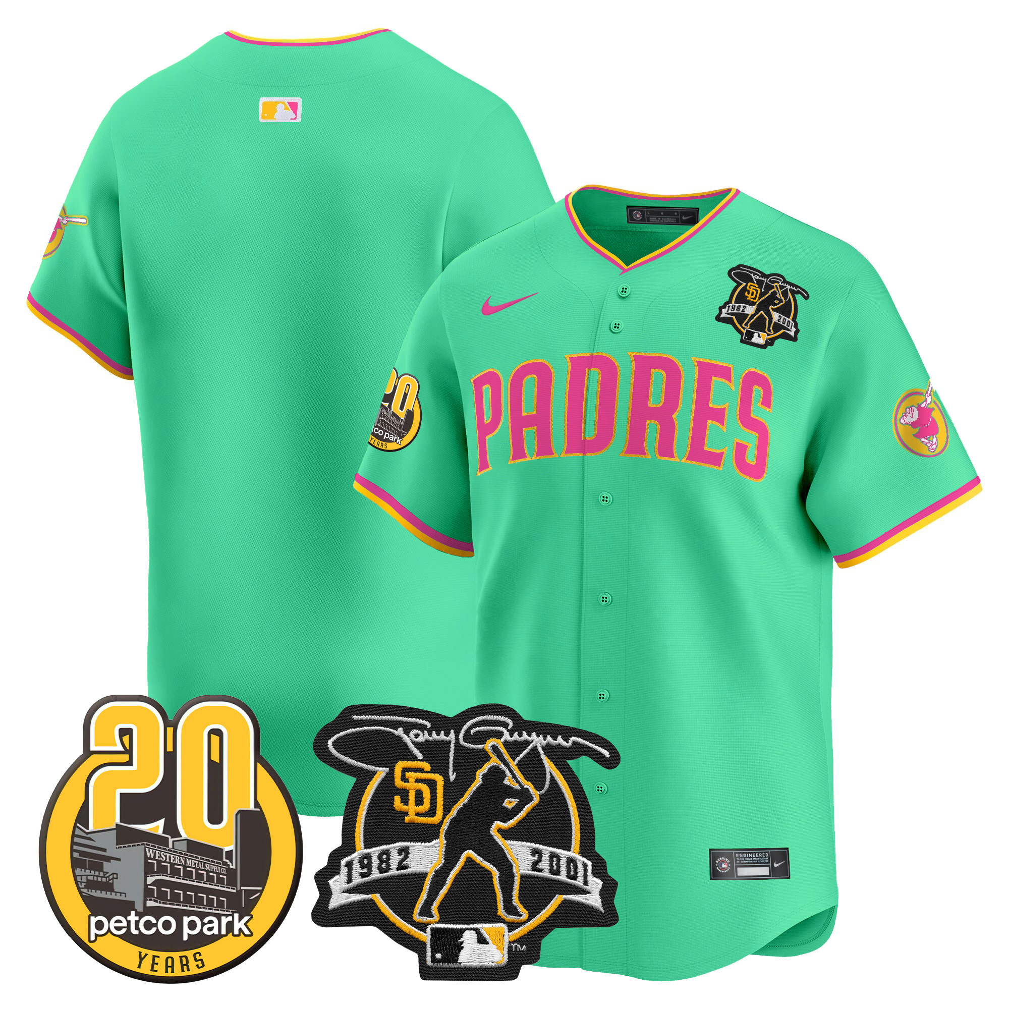 Men's Padres Tony Gwynn & Petco Park 20th Patch Vapor Premier Limited Jersey V2 – All Stitched