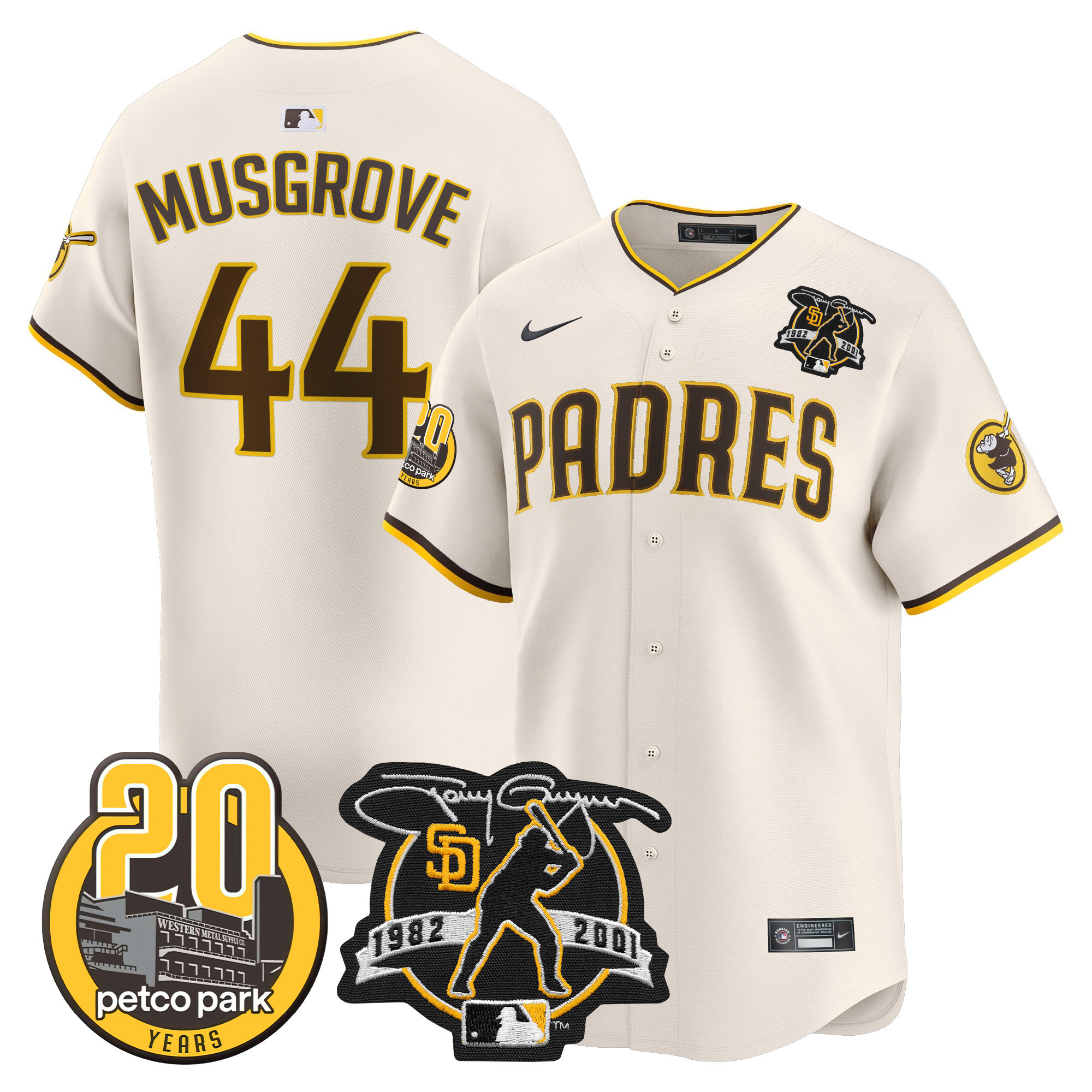 Men's Padres Tony Gwynn & Petco Park 20th Patch Vapor Premier Limited Jersey V2 – All Stitched