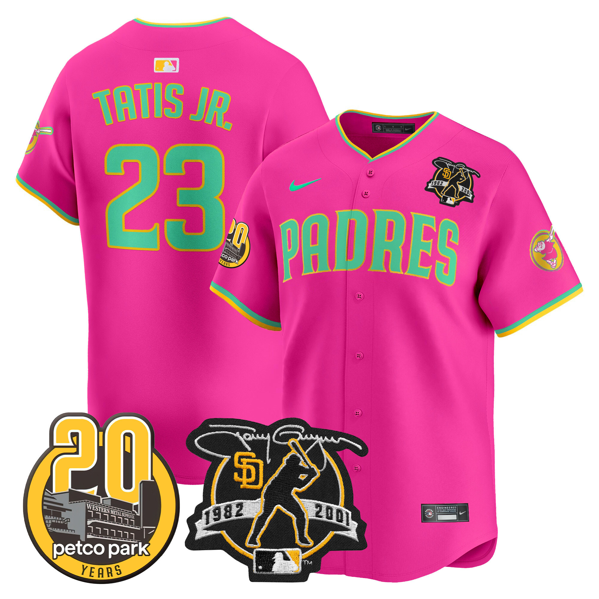 Men's Padres Tony Gwynn & Petco Park 20th Patch Vapor Premier Limited Jersey V2 – All Stitched