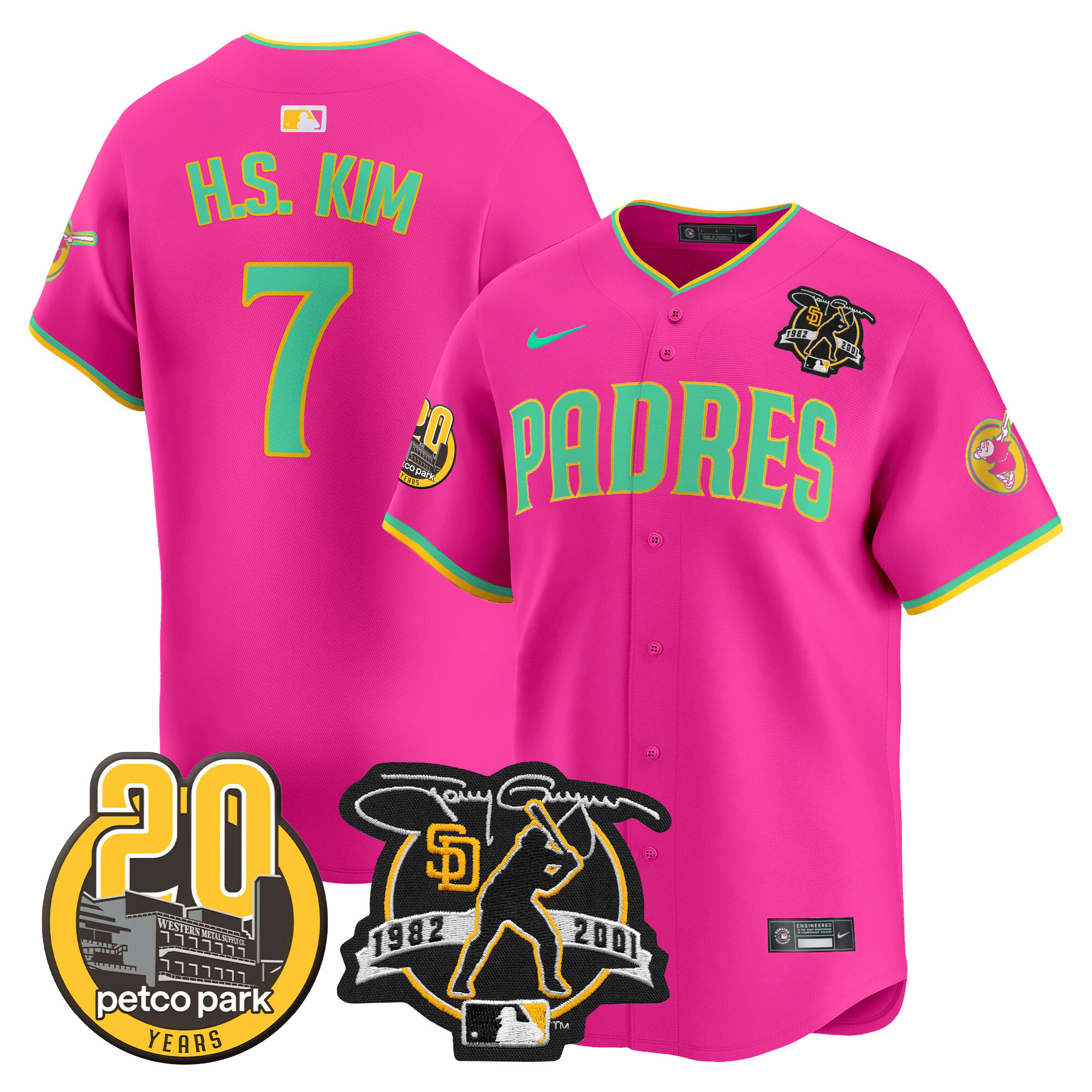 Men's Padres Tony Gwynn & Petco Park 20th Patch Vapor Premier Limited Jersey V2 – All Stitched