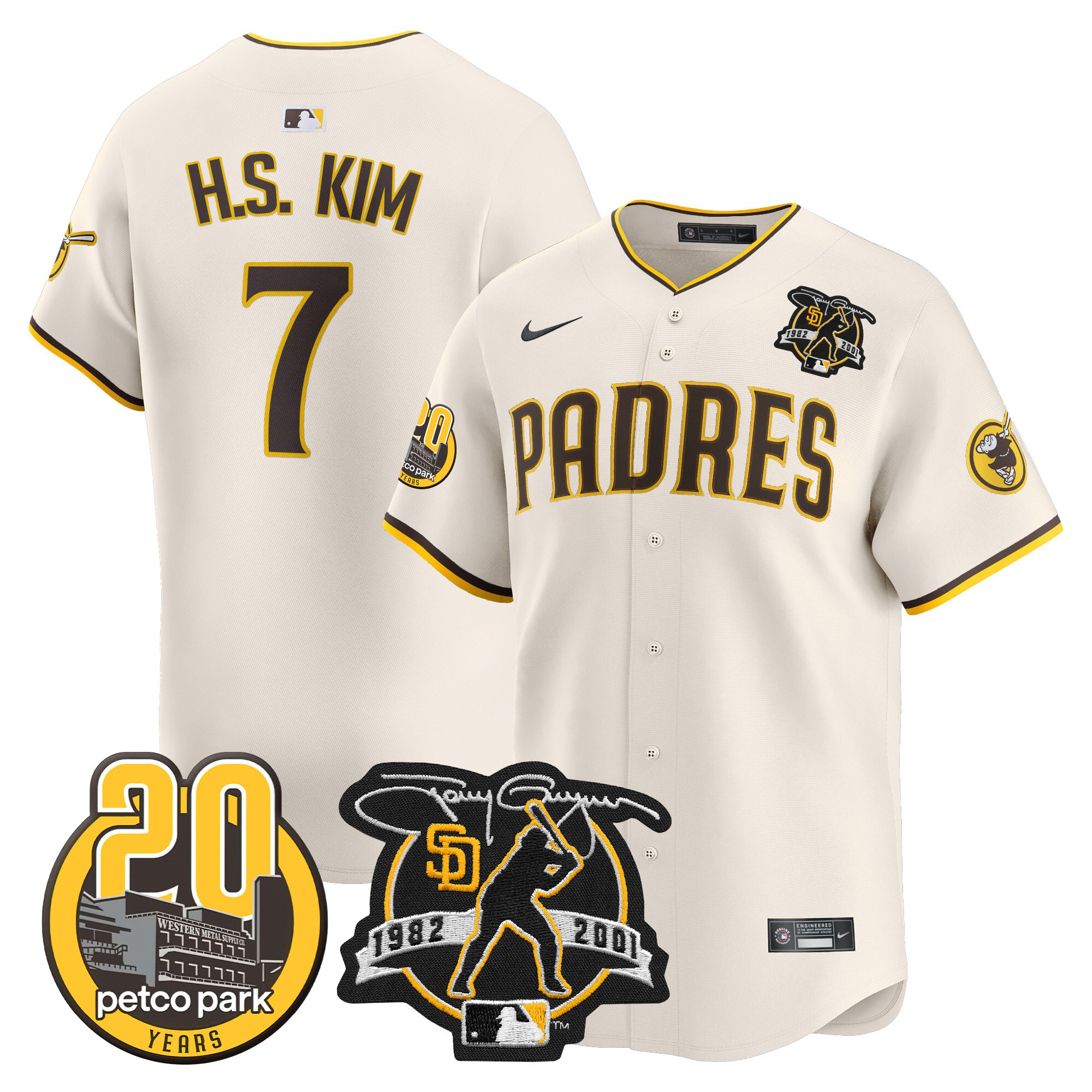 Men's Padres Tony Gwynn & Petco Park 20th Patch Vapor Premier Limited Jersey V2 – All Stitched