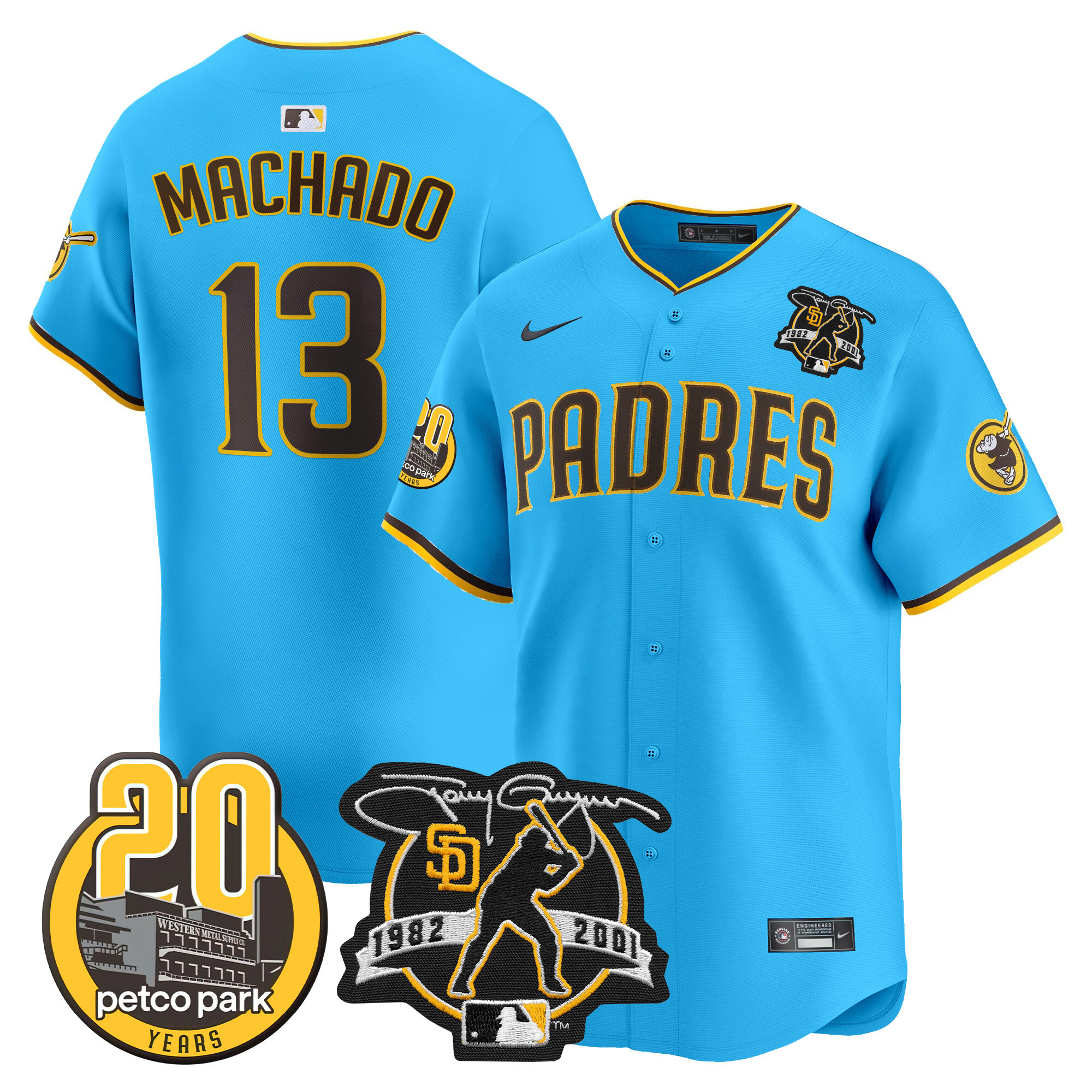 Men's Padres Tony Gwynn & Petco Park 20th Patch Vapor Premier Limited Jersey V2 – All Stitched