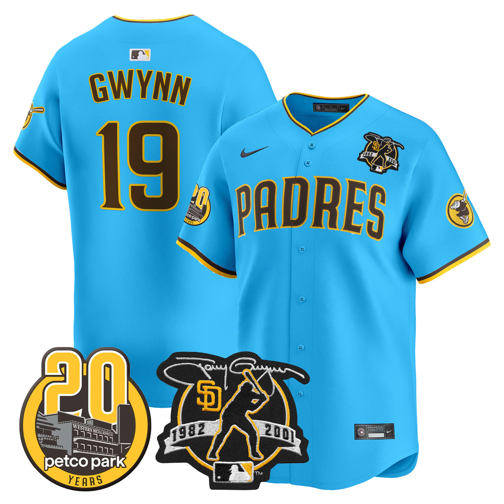 Men's Padres Tony Gwynn & Petco Park 20th Patch Vapor Premier Limited Jersey V2 – All Stitched