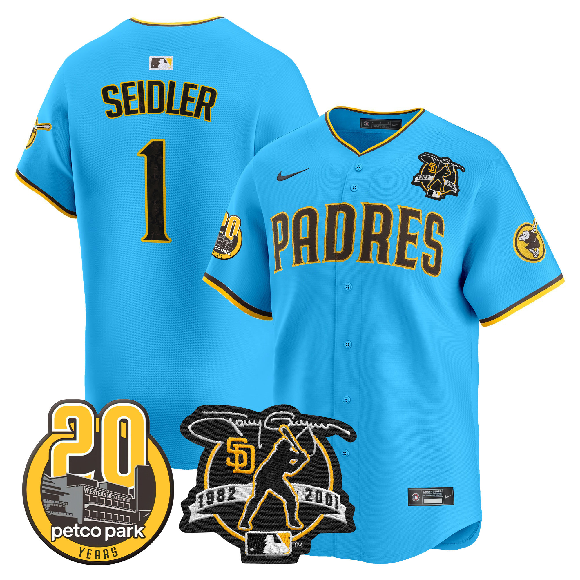 Men's Padres Tony Gwynn & Petco Park 20th Patch Vapor Premier Limited Jersey V2 – All Stitched