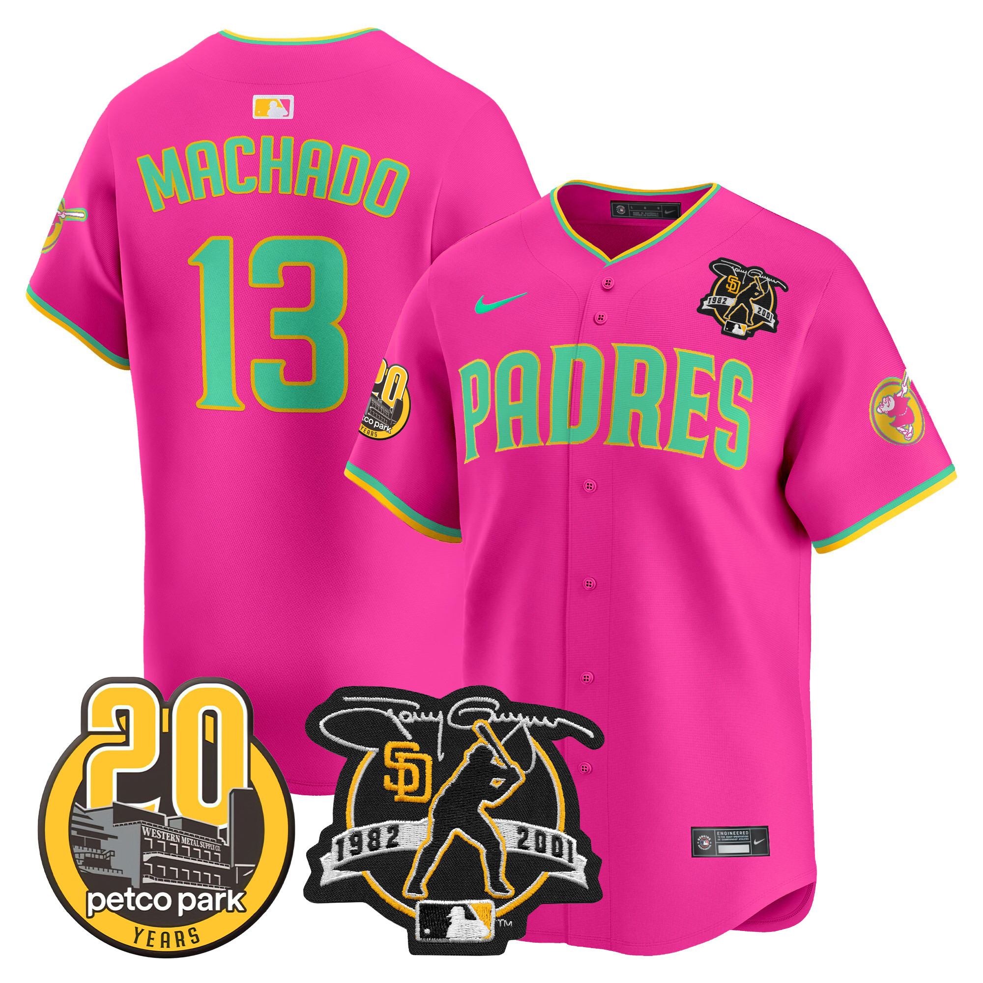 Men's Padres Tony Gwynn & Petco Park 20th Patch Vapor Premier Limited Jersey V2 – All Stitched