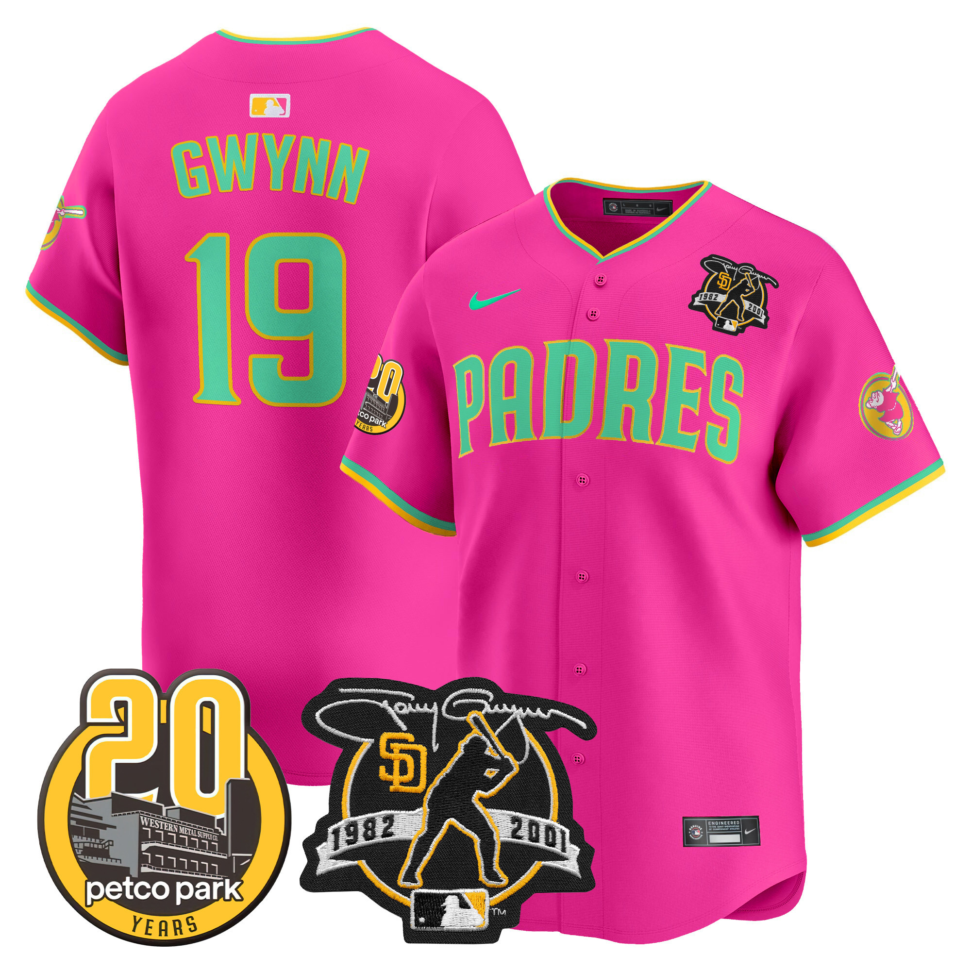 Men's Padres Tony Gwynn & Petco Park 20th Patch Vapor Premier Limited Jersey V2 – All Stitched