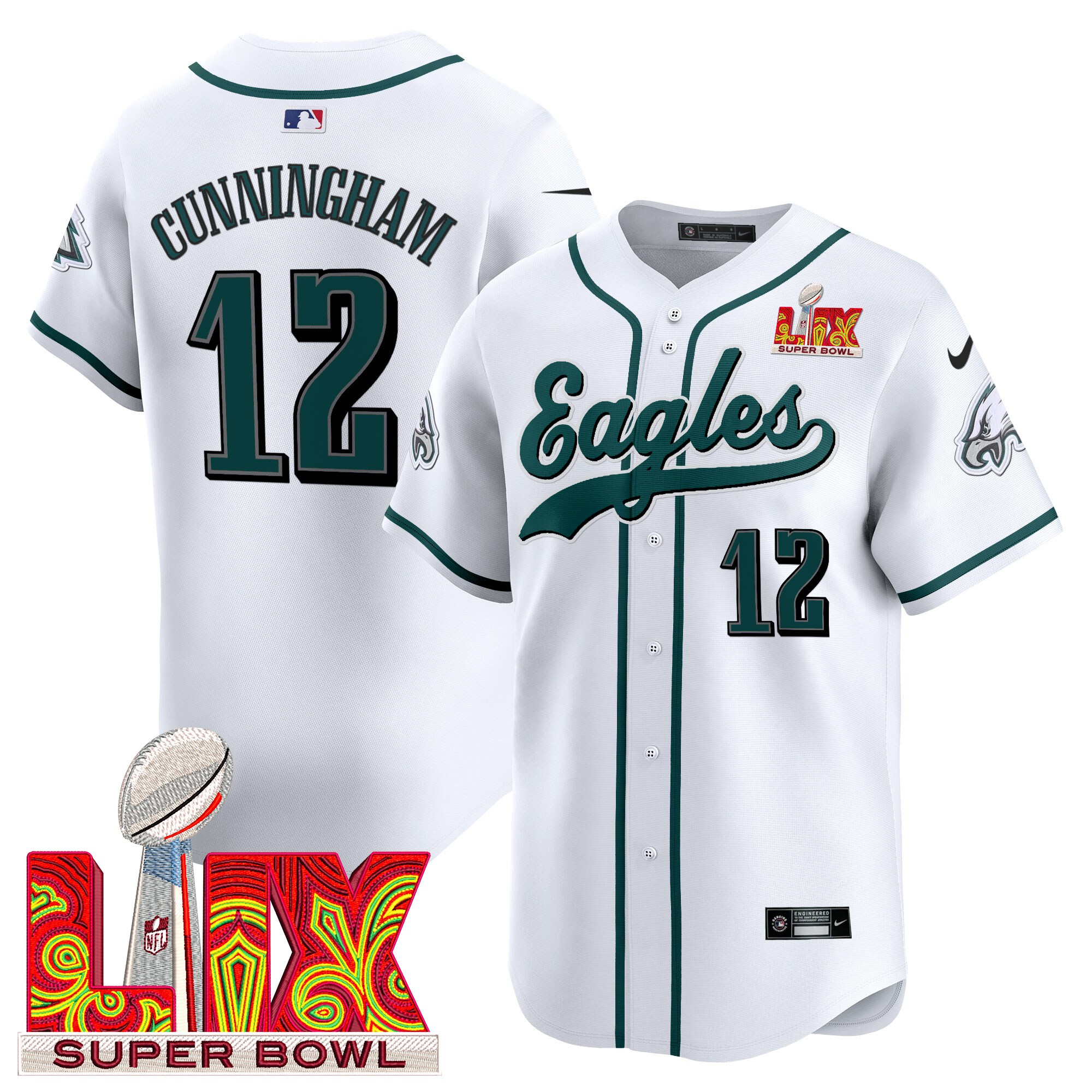 Men's Philadelphia Eagles Midnight Green Super Bowl LIX Vapor Baseball Jersey - All Stitched