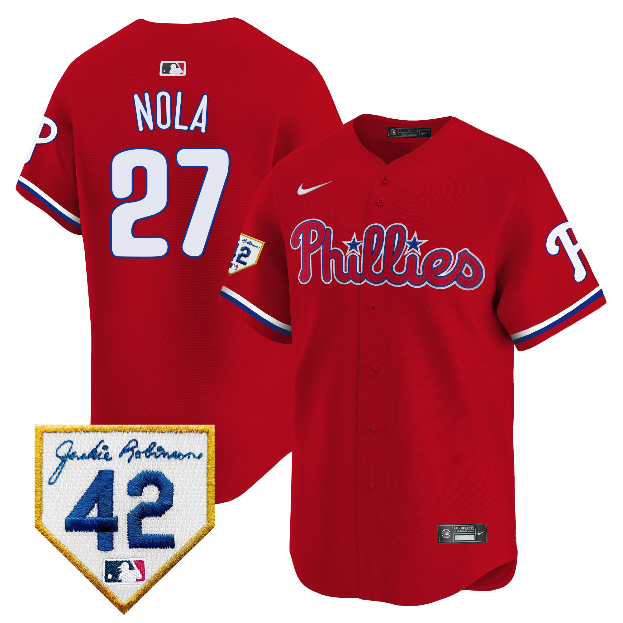 Men's Phillies 2024 Jackie Robinson Patch Vapor Premier Limited Jersey - All Stitched