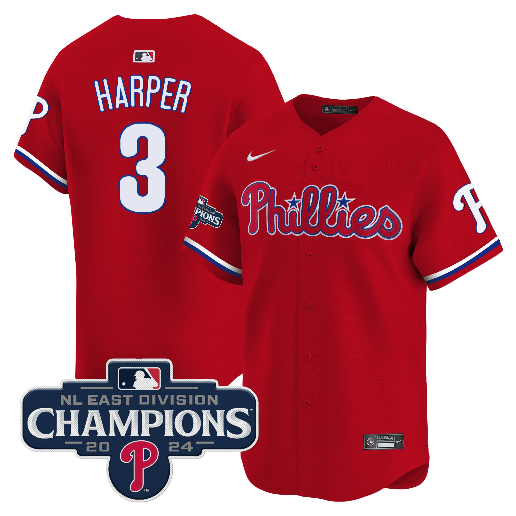 Men's Phillies 2024 NL East Division Champions Gold Vapor Premier Limited Jersey - All Stitched