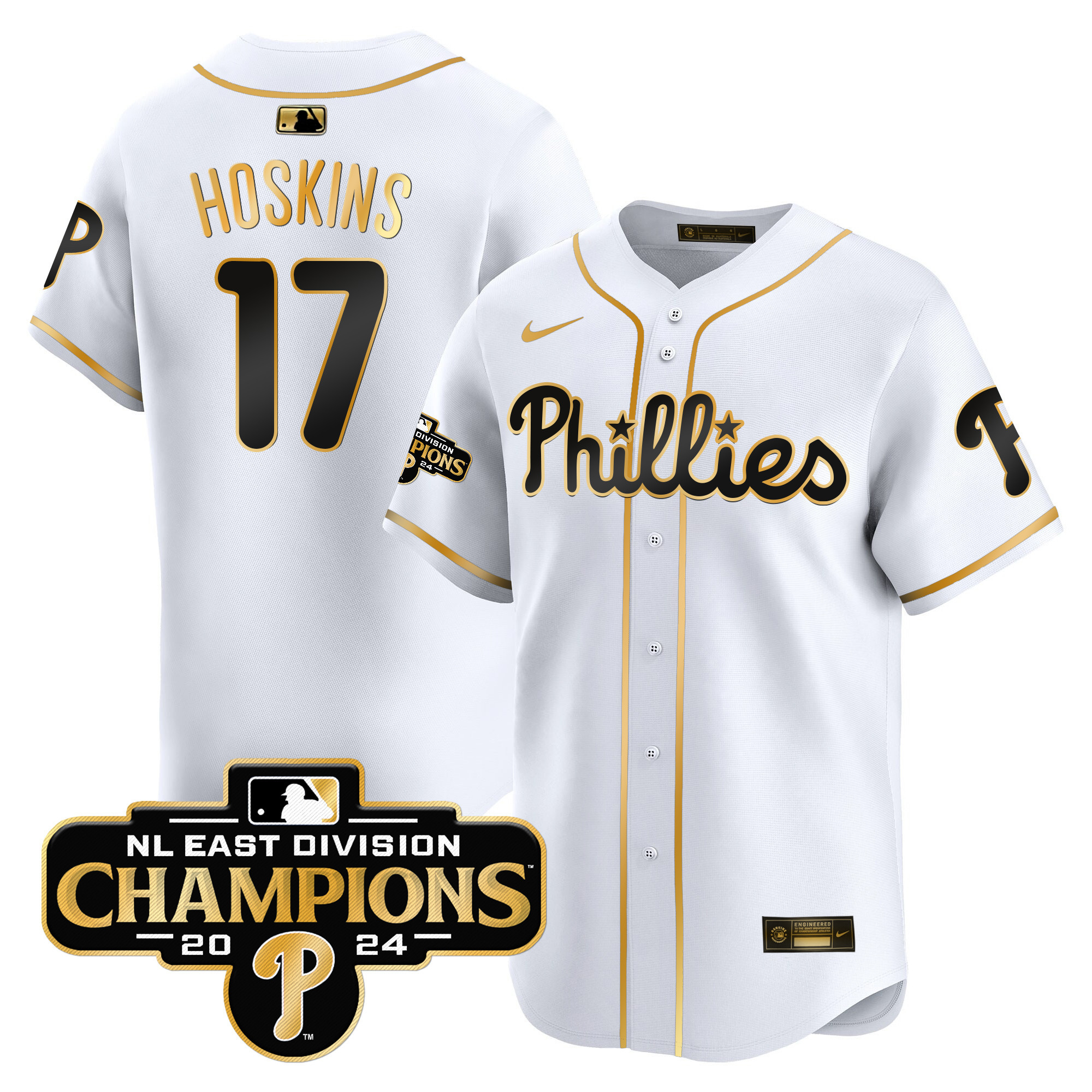 Men's Phillies 2024 NL East Division Champions Gold Vapor Premier Limited Jersey - All Stitched