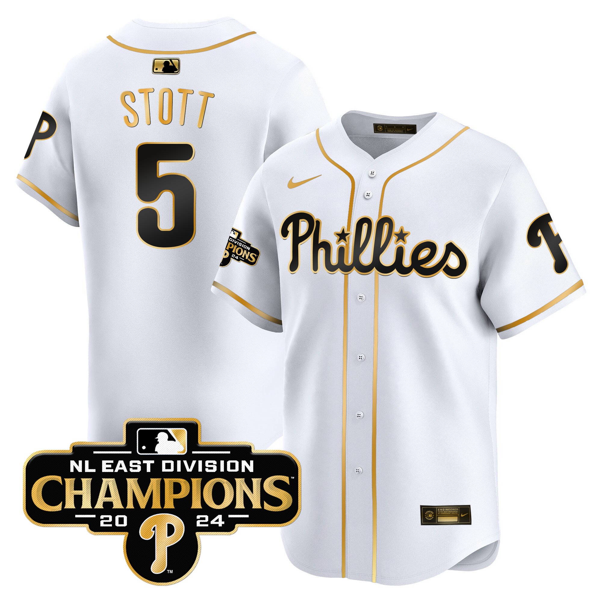 Men's Phillies 2024 NL East Division Champions Gold Vapor Premier Limited Jersey - All Stitched