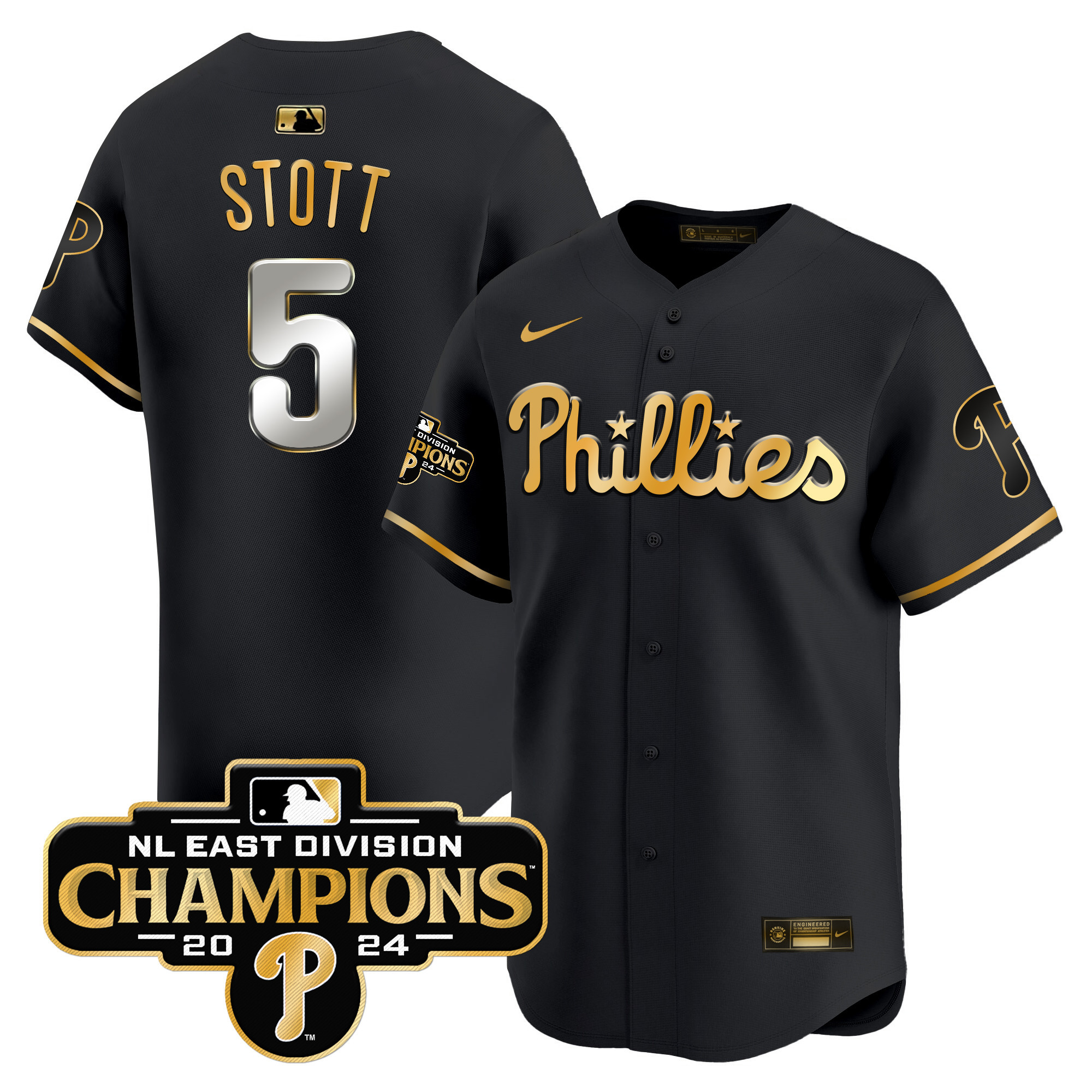 Men's Phillies 2024 NL East Division Champions Gold Vapor Premier Limited Jersey - All Stitched