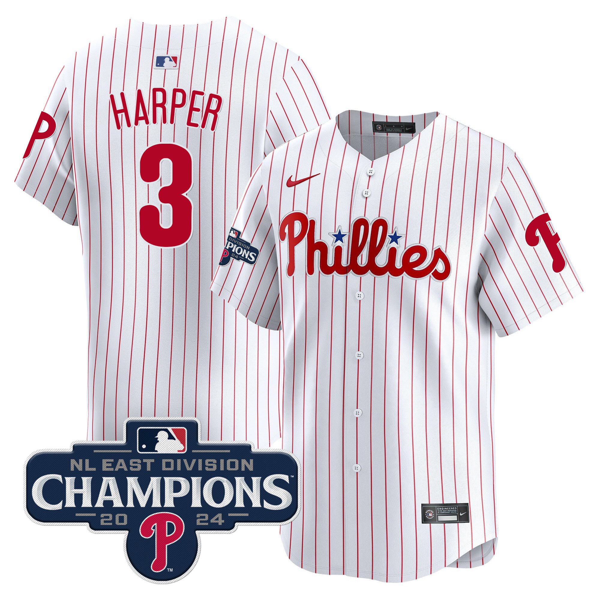 Men's Phillies 2024 NL East Division Champions Gold Vapor Premier Limited Jersey - All Stitched