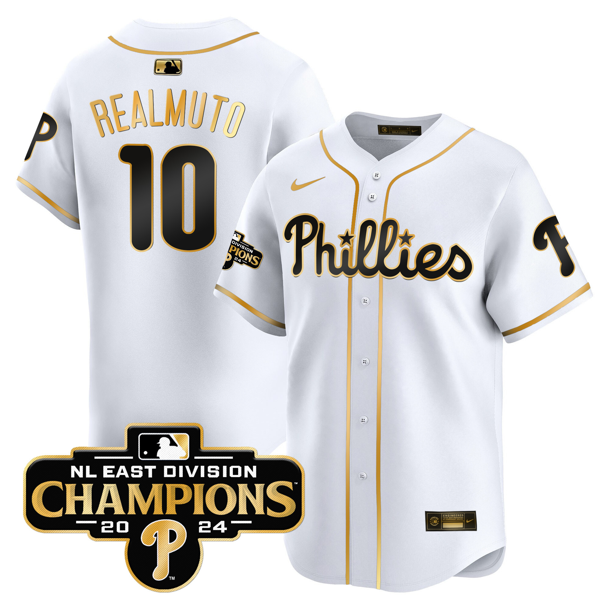Men's Phillies 2024 NL East Division Champions Gold Vapor Premier Limited Jersey - All Stitched