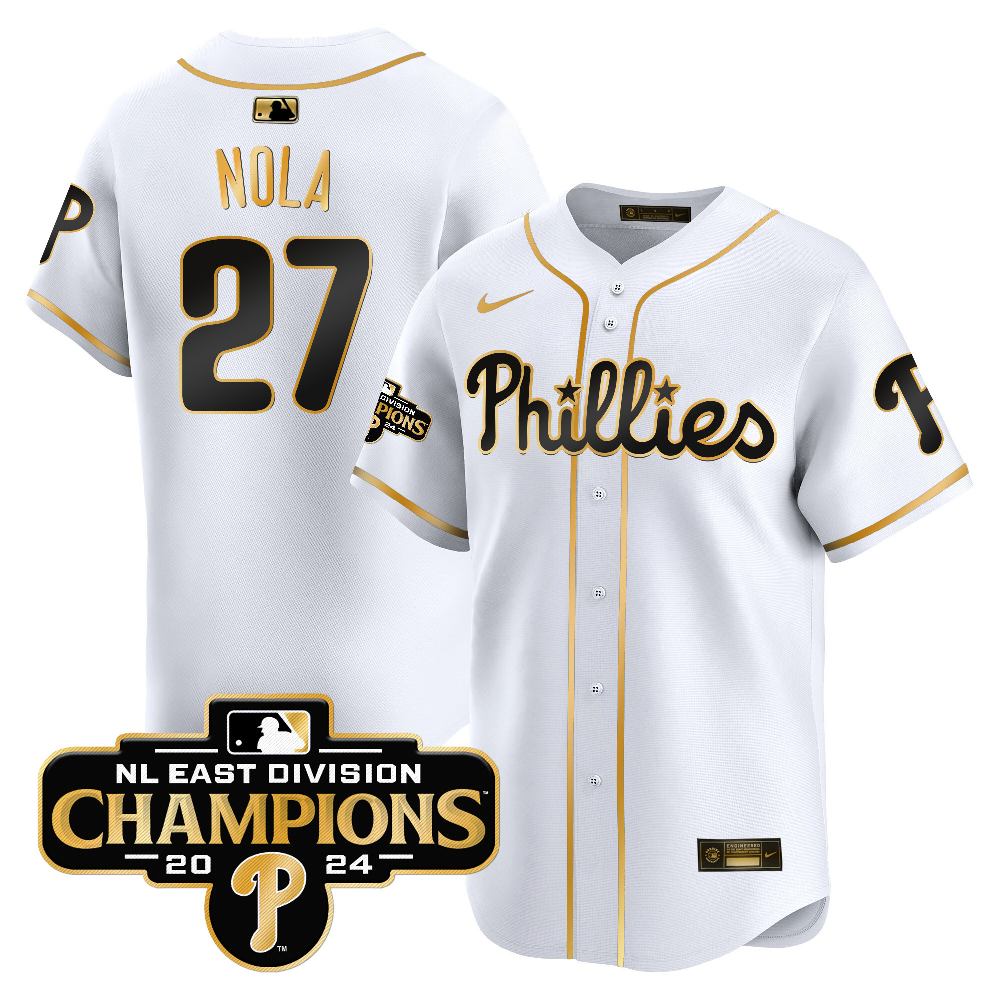 Men's Phillies 2024 NL East Division Champions Gold Vapor Premier Limited Jersey - All Stitched