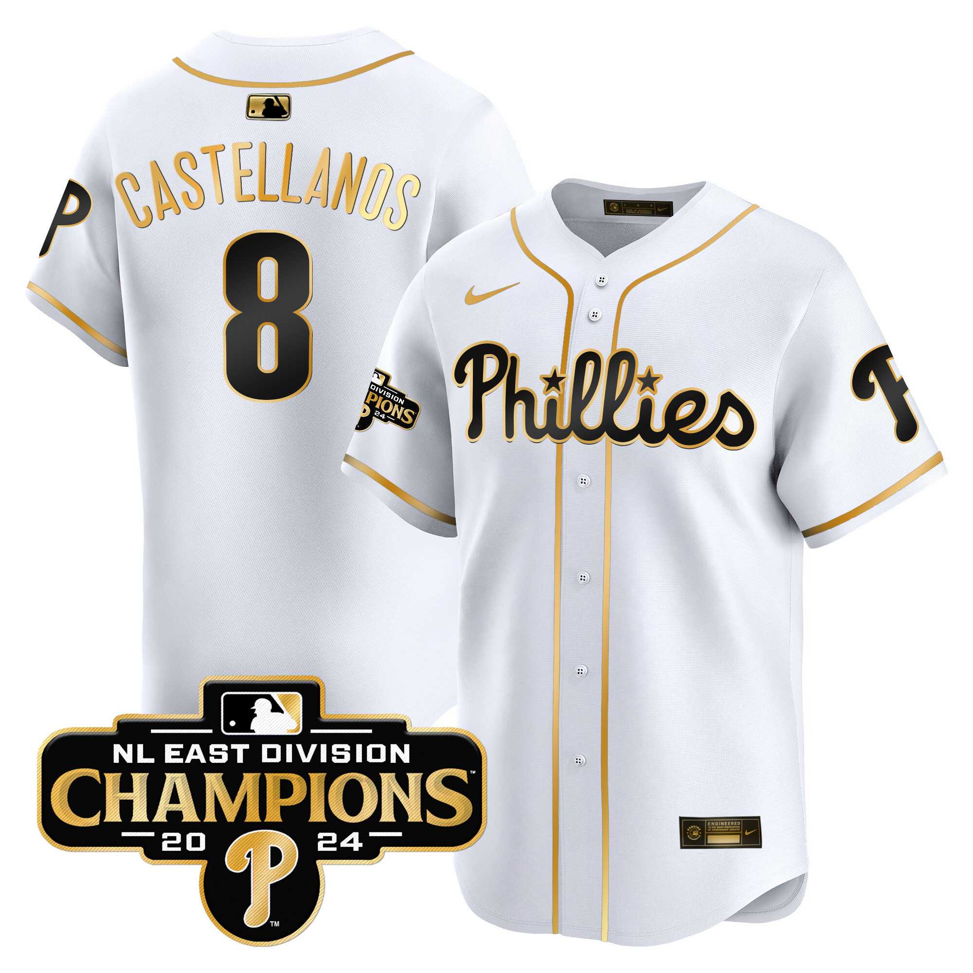 Men's Phillies 2024 NL East Division Champions Gold Vapor Premier Limited Jersey - All Stitched