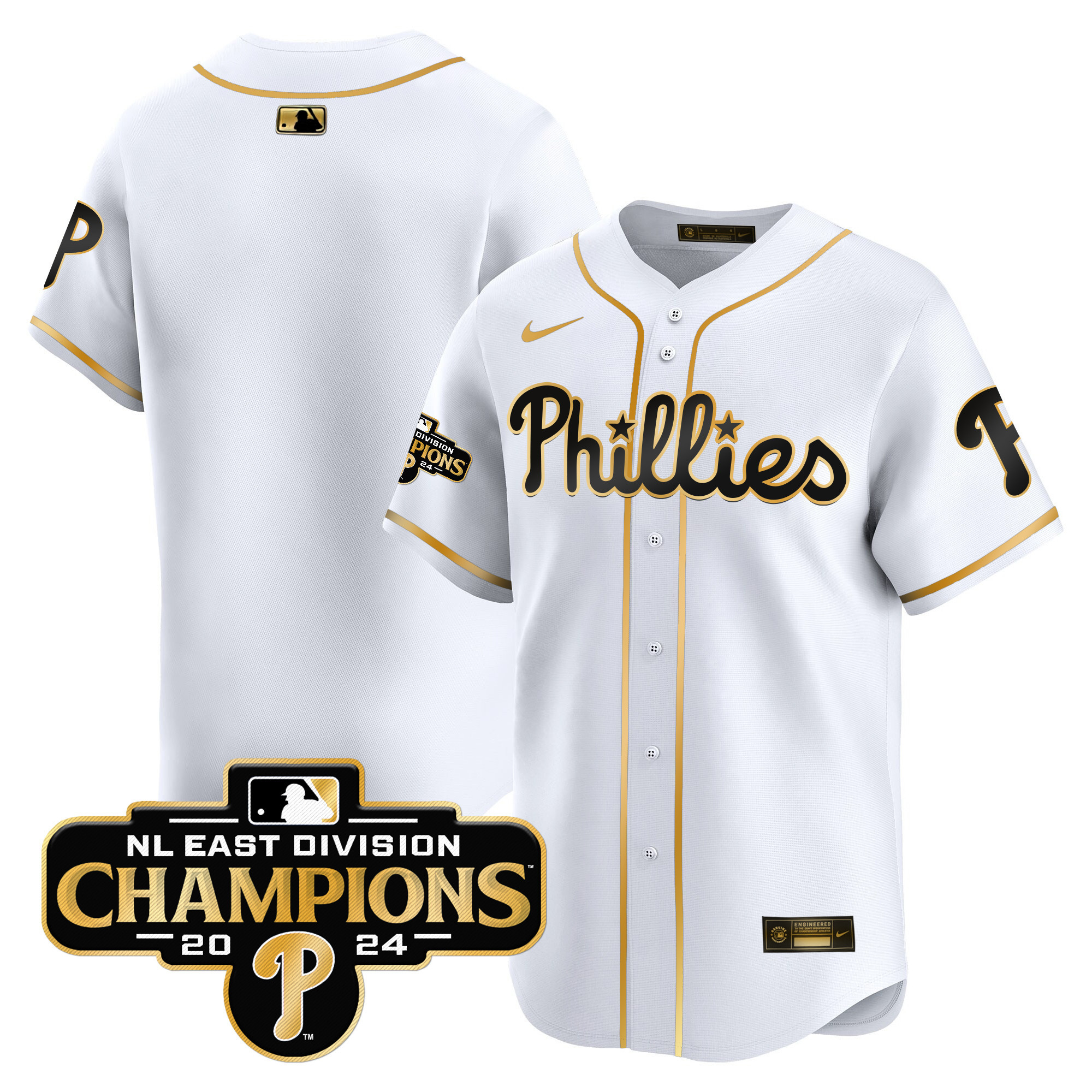 Men's Phillies 2024 NL East Division Champions Gold Vapor Premier Limited Jersey - All Stitched