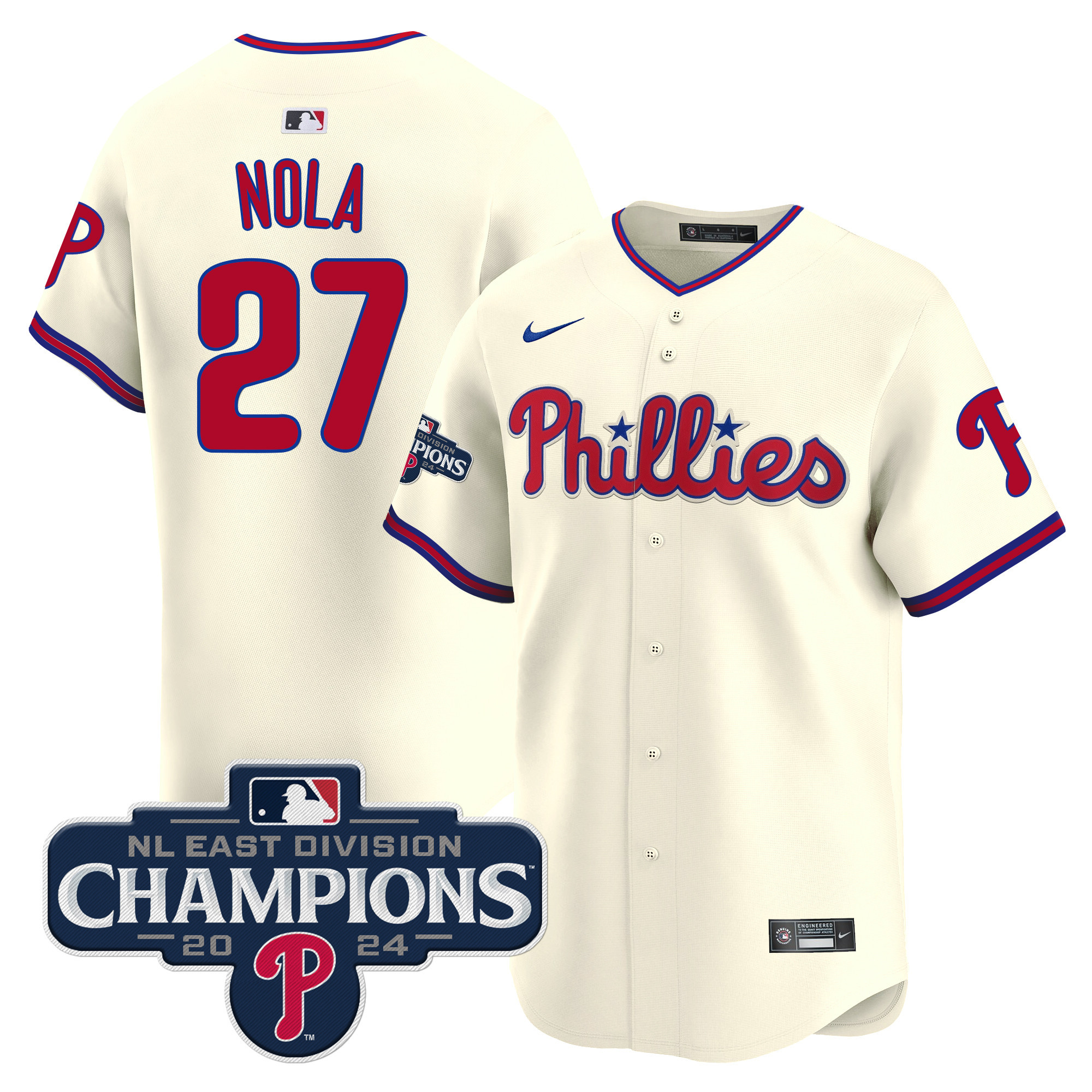 Men's Phillies 2024 NL East Division Champions Gold Vapor Premier Limited Jersey - All Stitched