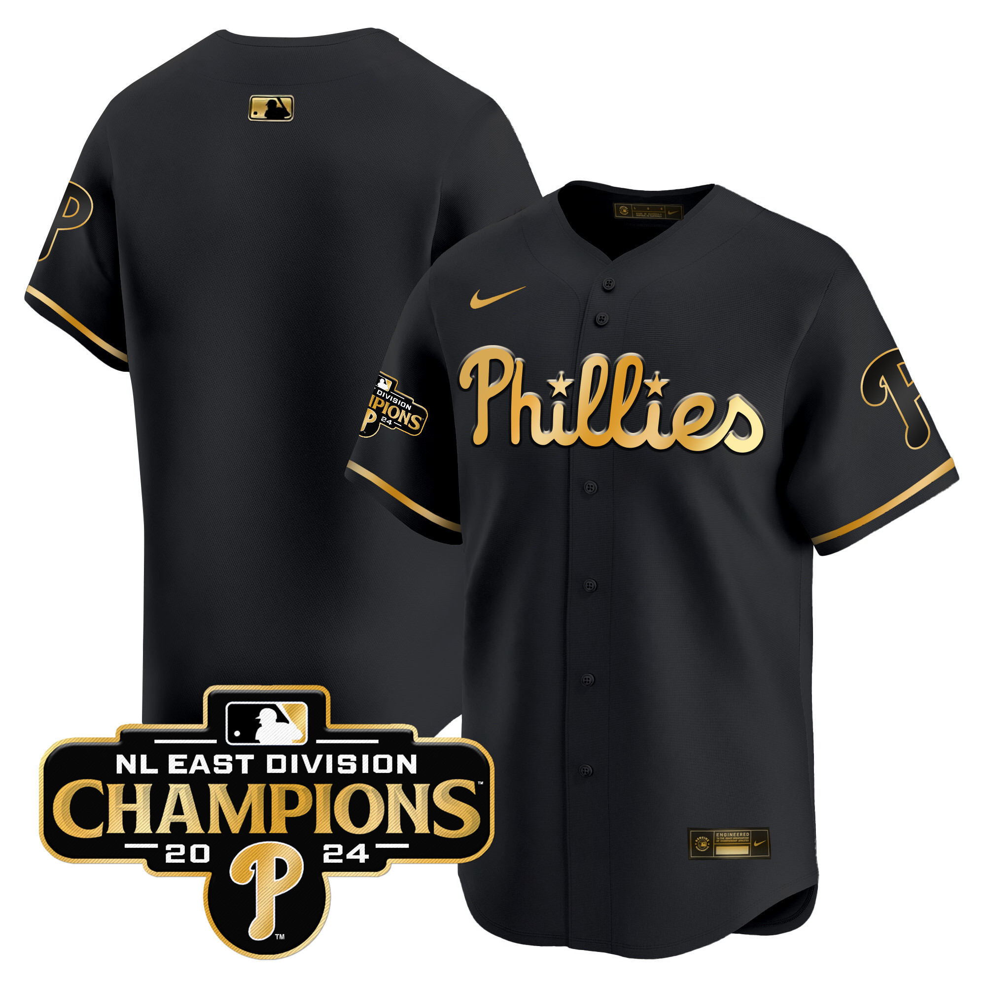 Men's Phillies 2024 NL East Division Champions Gold Vapor Premier Limited Jersey - All Stitched