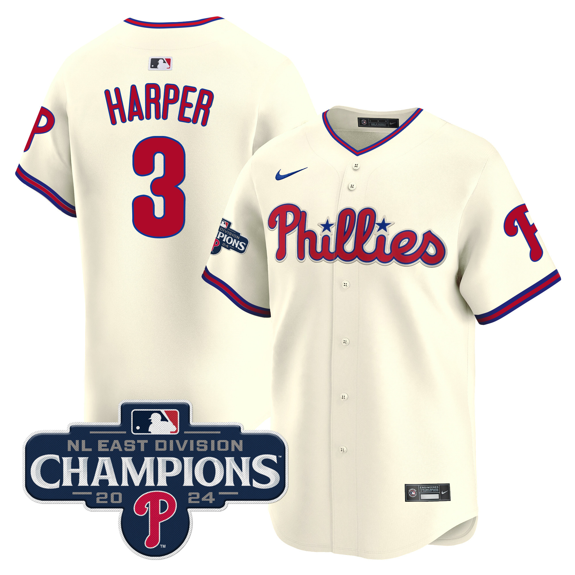 Men's Phillies 2024 NL East Division Champions Gold Vapor Premier Limited Jersey - All Stitched